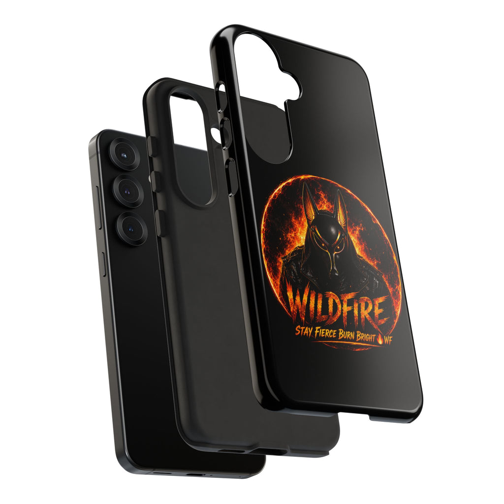 Wildfire Phone Case — Fierce Flaming Anubis Design, "Stay Fierce Burn Bright"