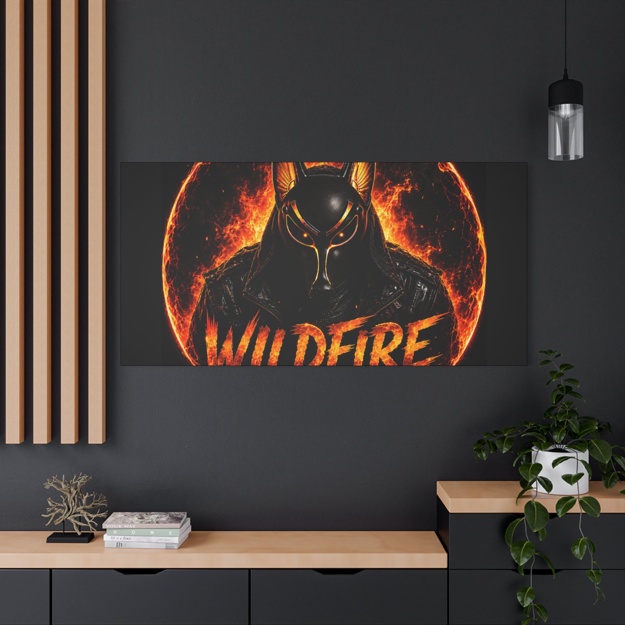 Wildfire Anubis Canvas — ‘WILDFIRE Stay Fierce Burn Bright’ Matte Stretched Wall Art