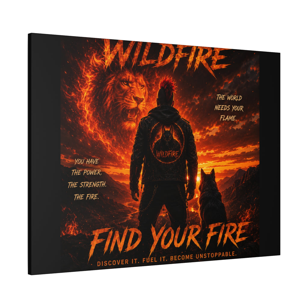 Wildfire 'Find Your Fire' Matte Canvas Wall Art — Inspirational Lion & Silhouette Scene