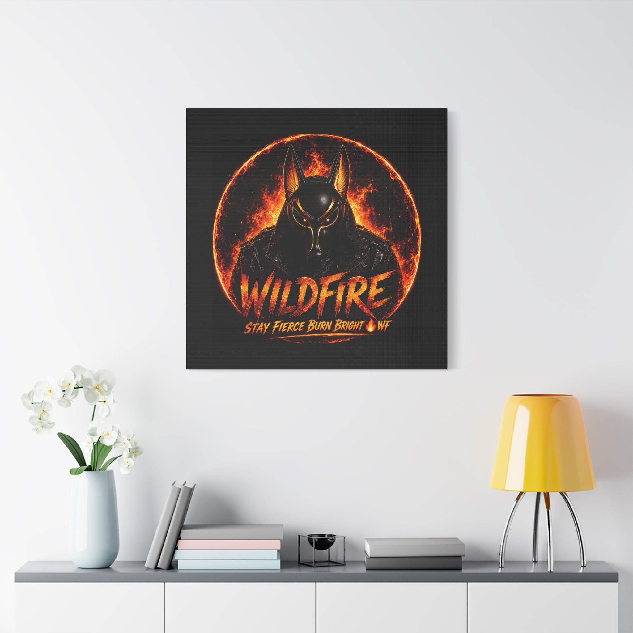 Wildfire Anubis Canvas — ‘WILDFIRE Stay Fierce Burn Bright’ Matte Stretched Wall Art