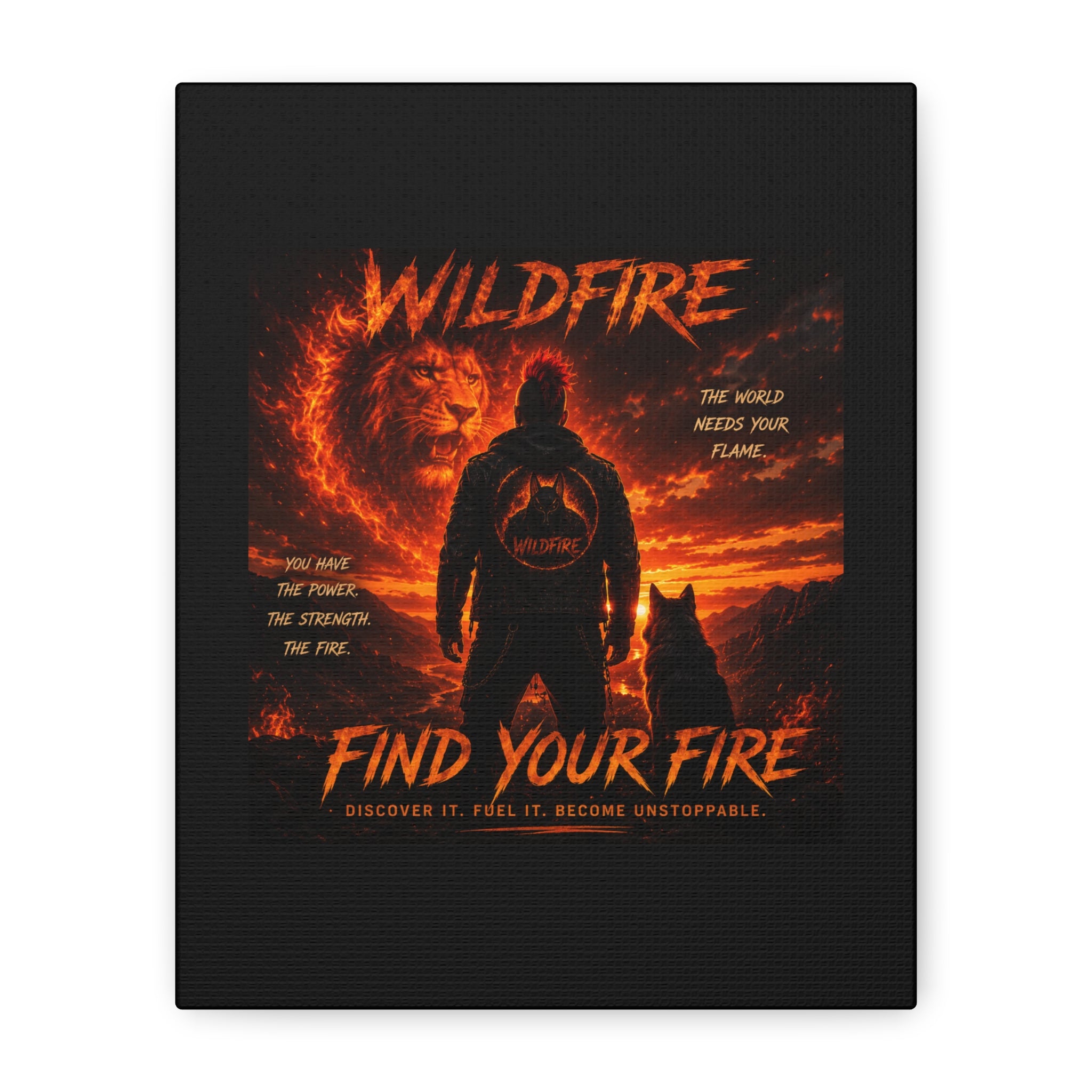 Wildfire 'Find Your Fire' Matte Canvas Wall Art — Inspirational Lion & Silhouette Scene