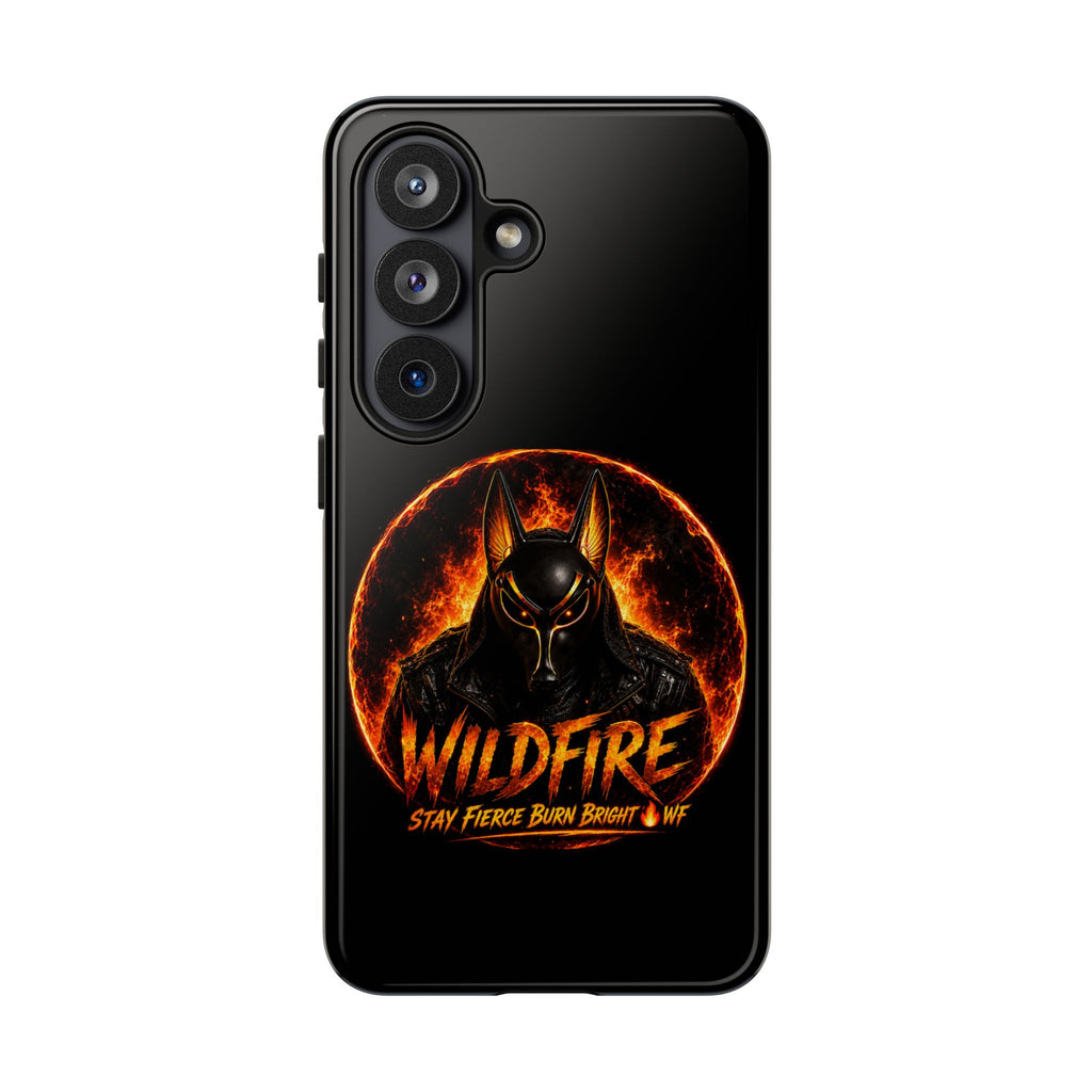 Wildfire Phone Case — Fierce Flaming Anubis Design, "Stay Fierce Burn Bright"