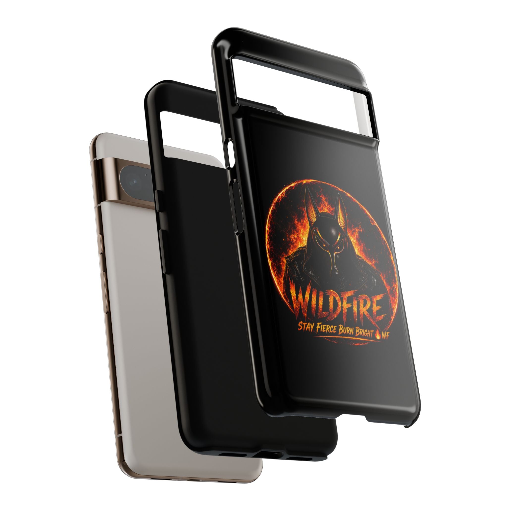 Wildfire Phone Case — Fierce Flaming Anubis Design, "Stay Fierce Burn Bright"
