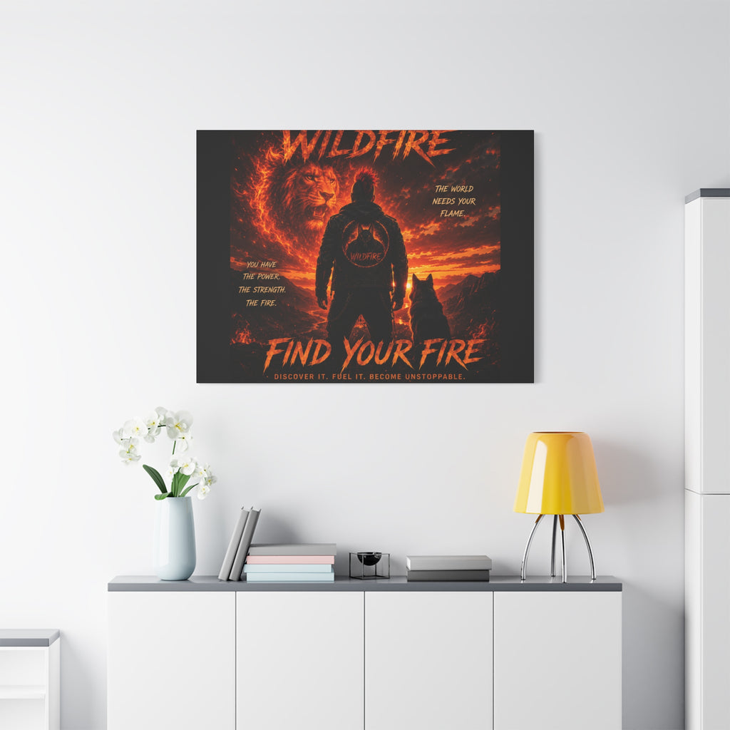 Wildfire 'Find Your Fire' Matte Canvas Wall Art — Inspirational Lion & Silhouette Scene