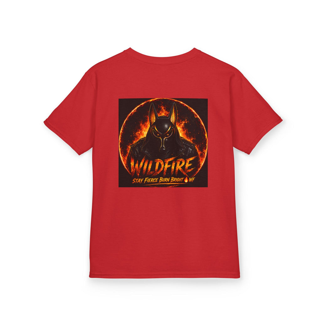 Wildfire Kids T‑Shirt — Fiery Anubis Graphic Tee ("Wildfire: Stay Fierce, Burn Bright")