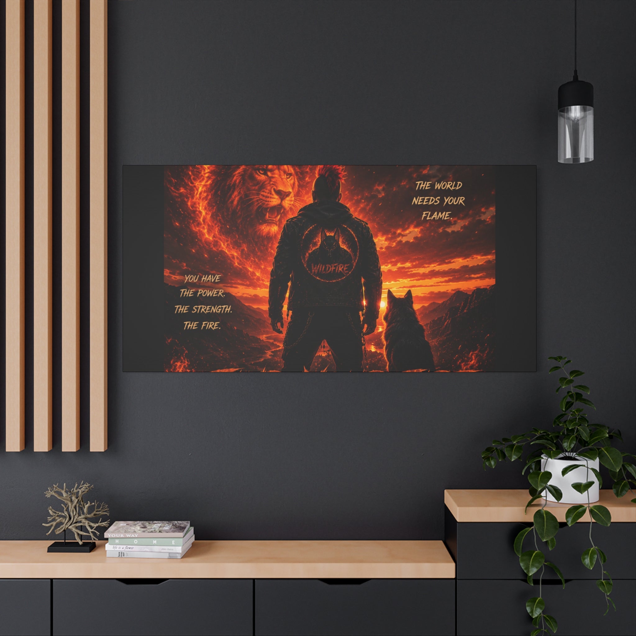 Wildfire 'Find Your Fire' Matte Canvas Wall Art — Inspirational Lion & Silhouette Scene