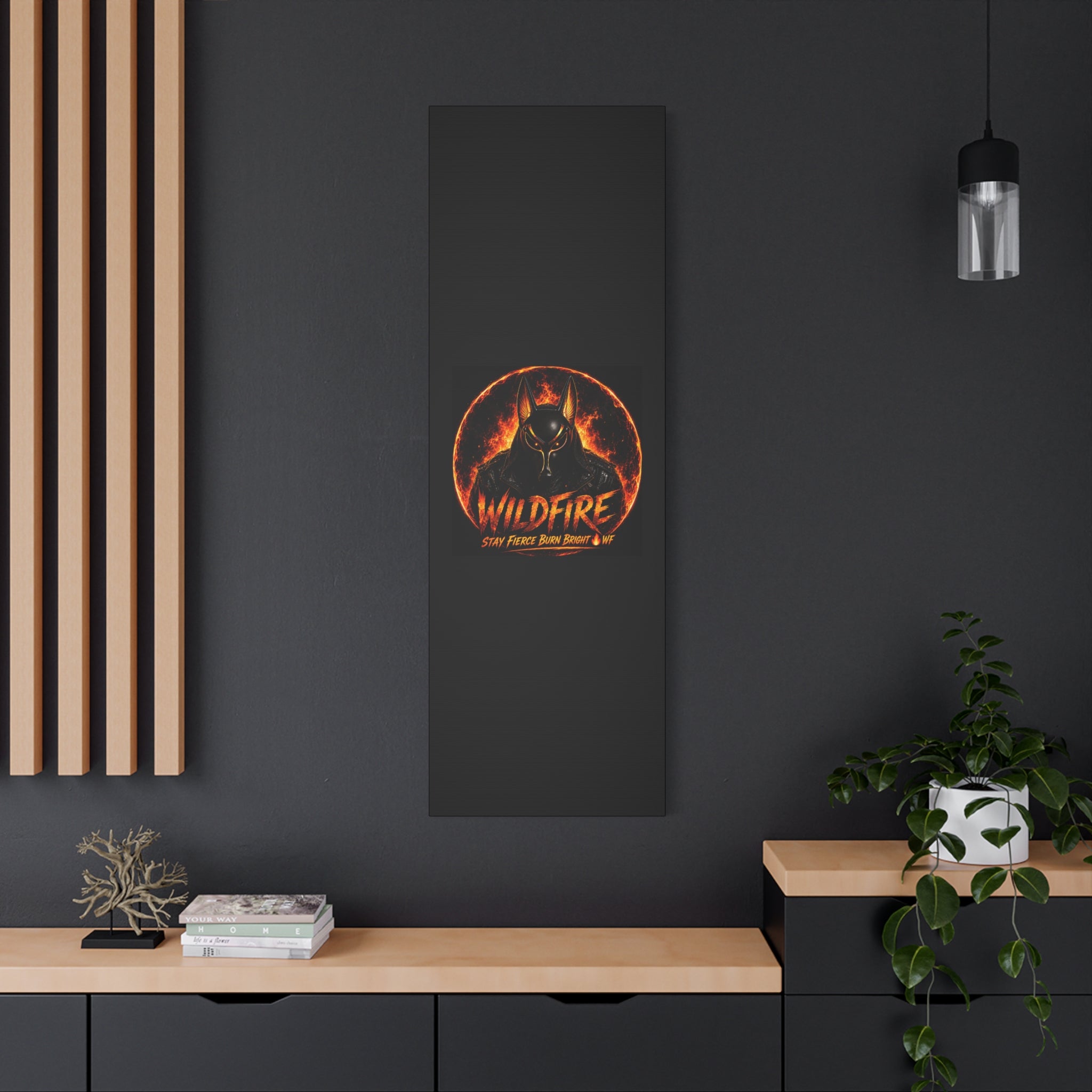 Wildfire Anubis Canvas — ‘WILDFIRE Stay Fierce Burn Bright’ Matte Stretched Wall Art