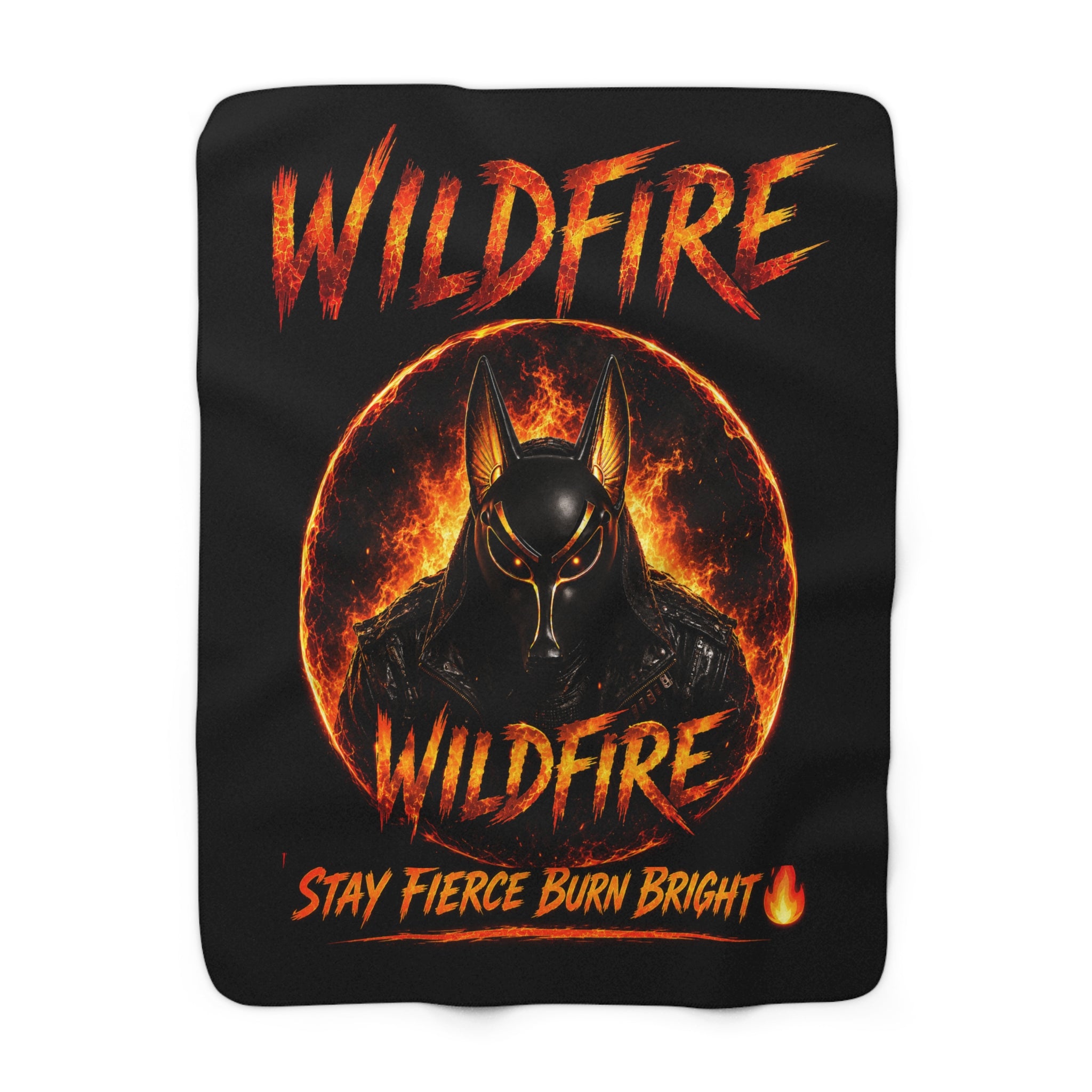 Wildfire Sherpa Blanket - 'Stay Fierce Burn Bright' Fiery Anubis Design