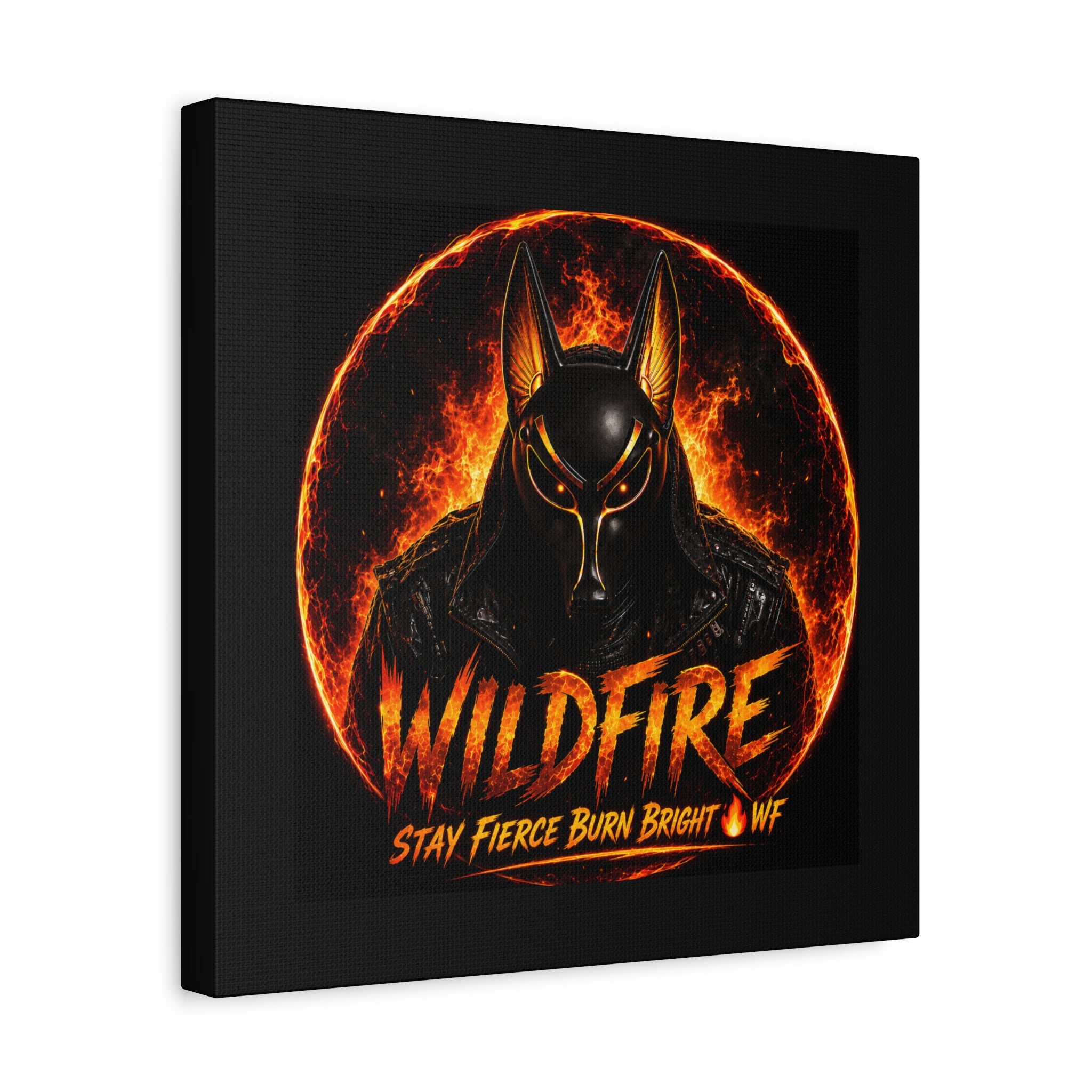 Wildfire Anubis Canvas — ‘WILDFIRE Stay Fierce Burn Bright’ Matte Stretched Wall Art