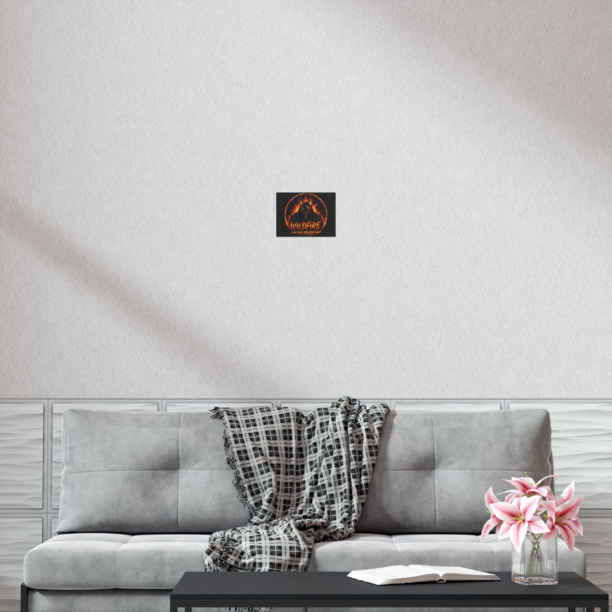 Wildfire Poster — Fiery Anubis Illustration with 'Stay Fierce Burn Bright'