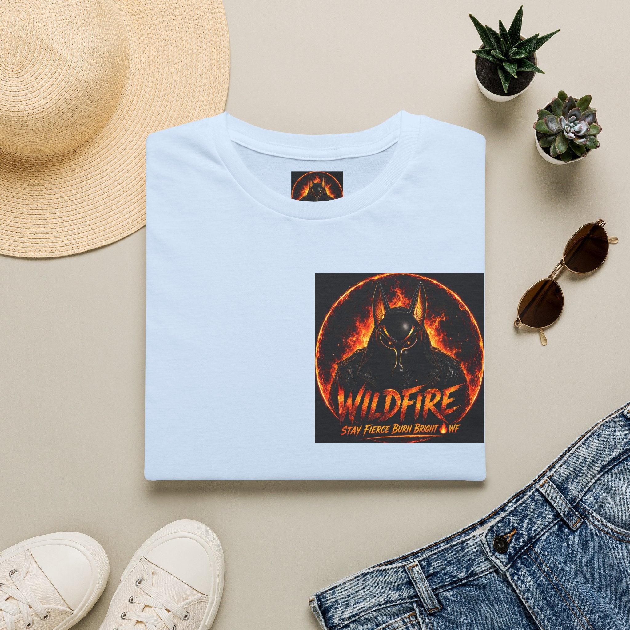 Wildfire Sekhmet's Fire Graphic T-Shirt — "Wildfire" Fiery Anubis Band Tee
