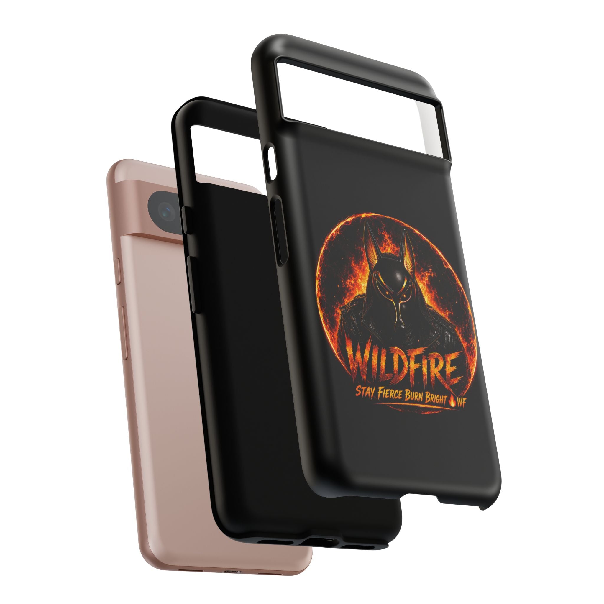 Wildfire Phone Case — Fierce Flaming Anubis Design, "Stay Fierce Burn Bright"