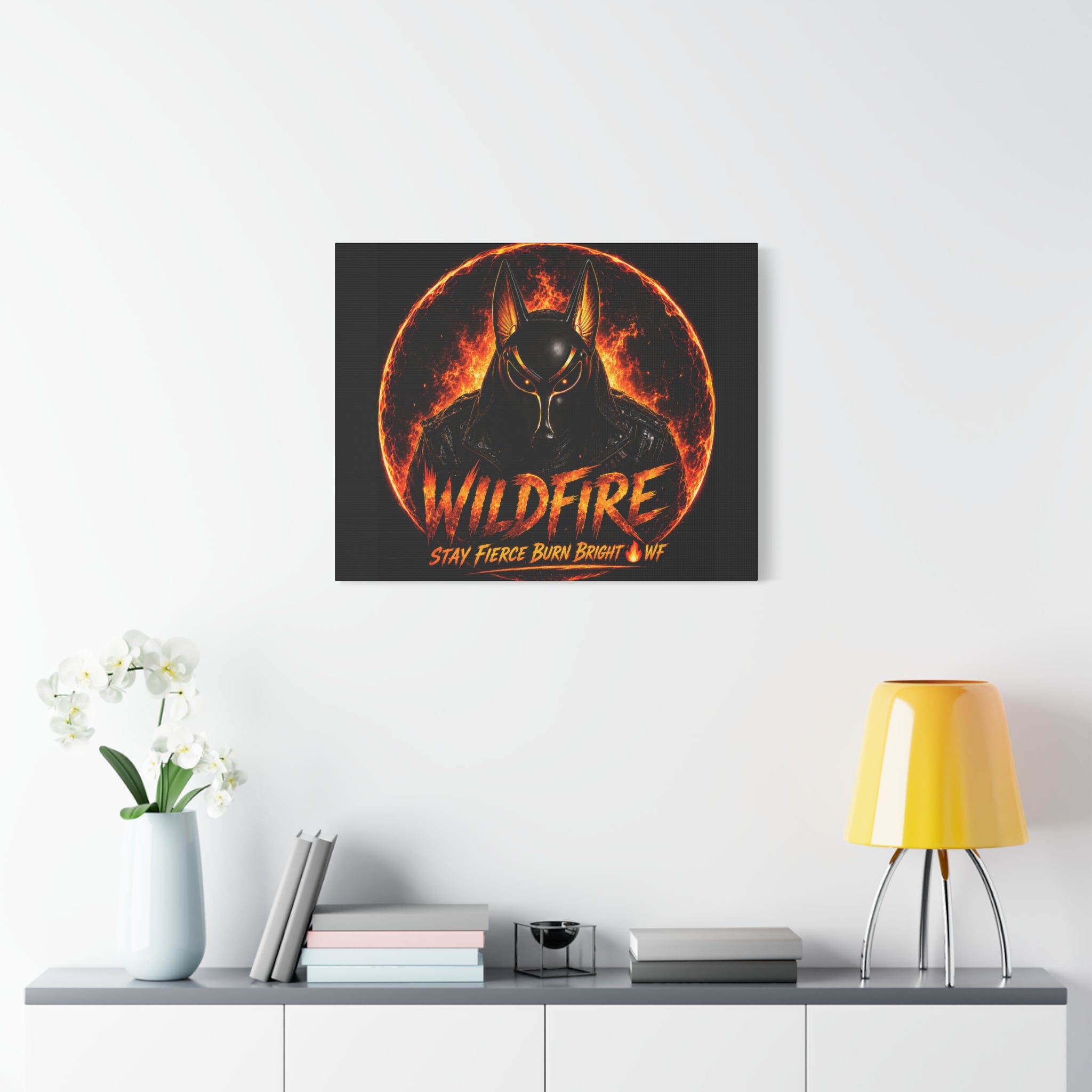 Wildfire Anubis Canvas — ‘WILDFIRE Stay Fierce Burn Bright’ Matte Stretched Wall Art