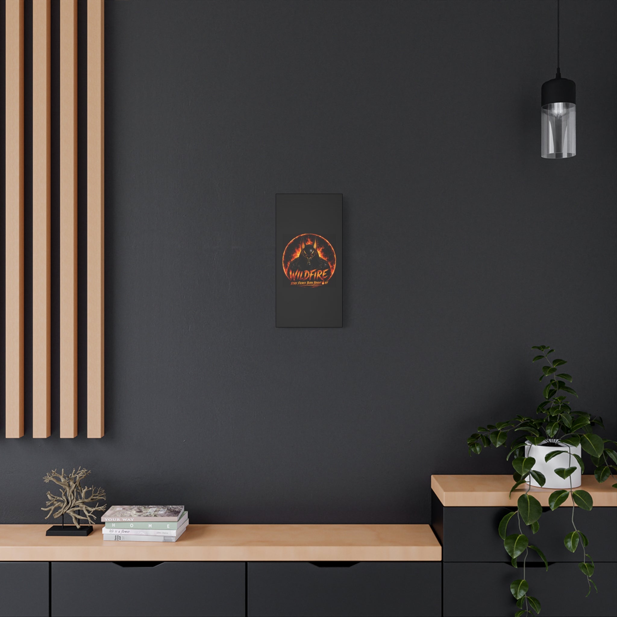 Wildfire Anubis Canvas — ‘WILDFIRE Stay Fierce Burn Bright’ Matte Stretched Wall Art
