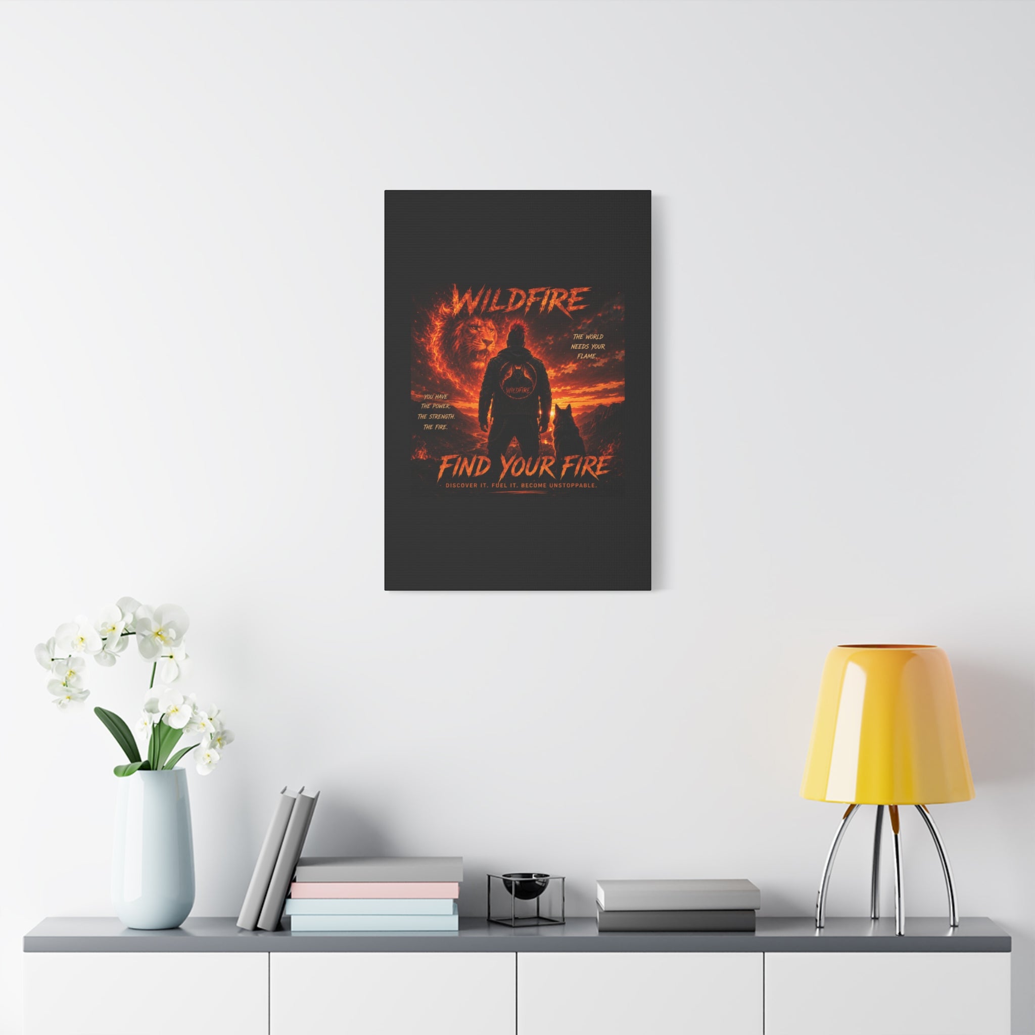 Wildfire 'Find Your Fire' Matte Canvas Wall Art — Inspirational Lion & Silhouette Scene