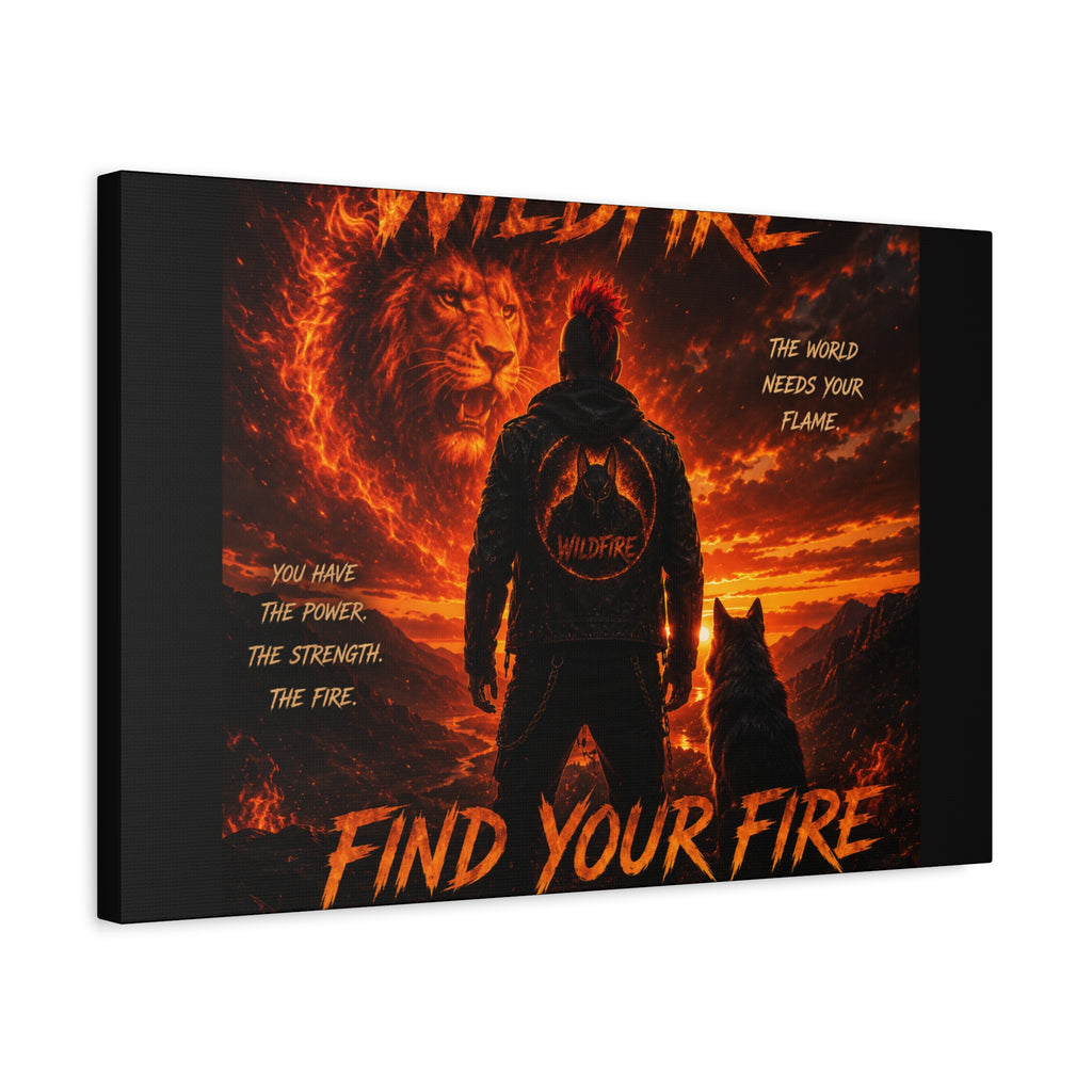 Wildfire 'Find Your Fire' Matte Canvas Wall Art — Inspirational Lion & Silhouette Scene