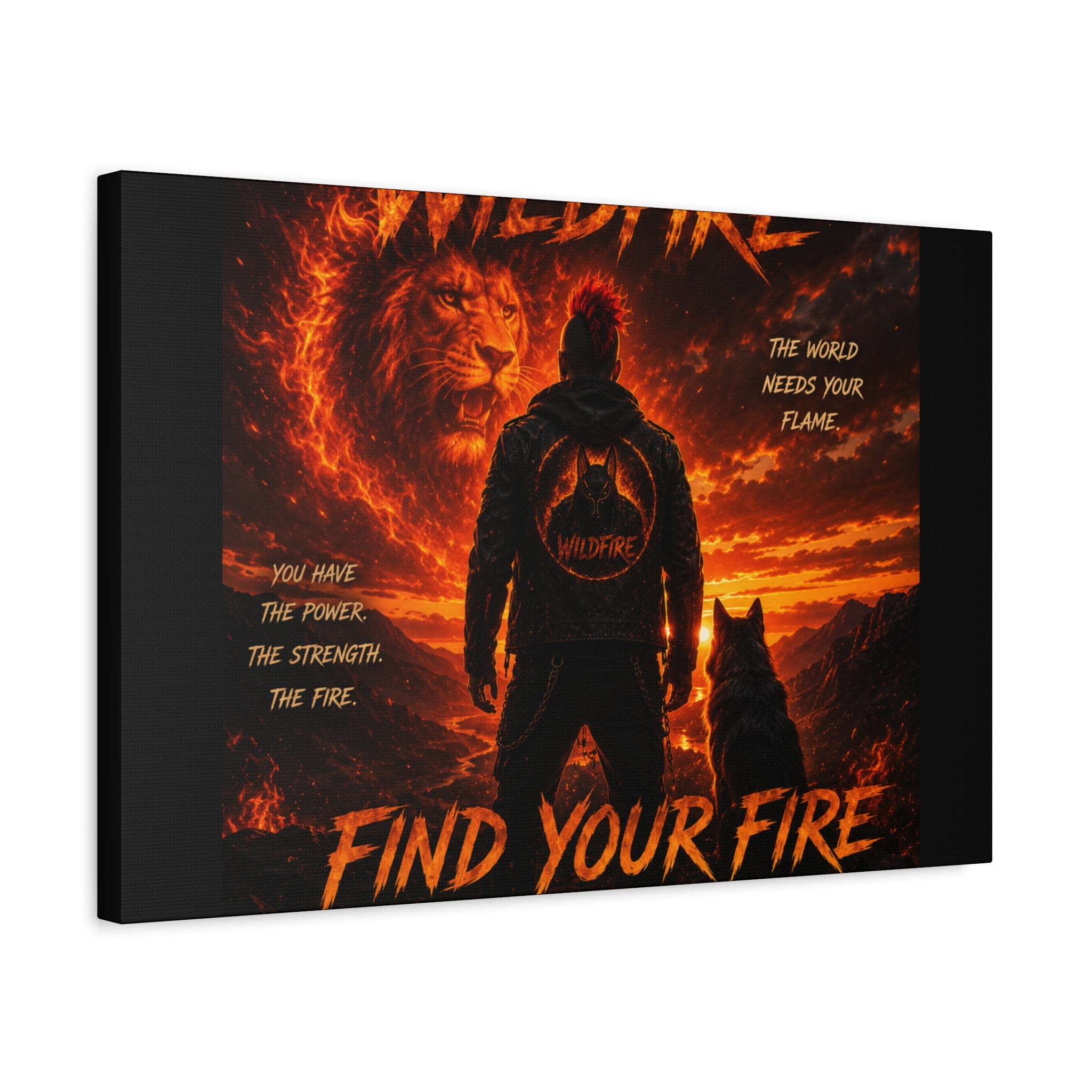 Wildfire 'Find Your Fire' Matte Canvas Wall Art — Inspirational Lion & Silhouette Scene
