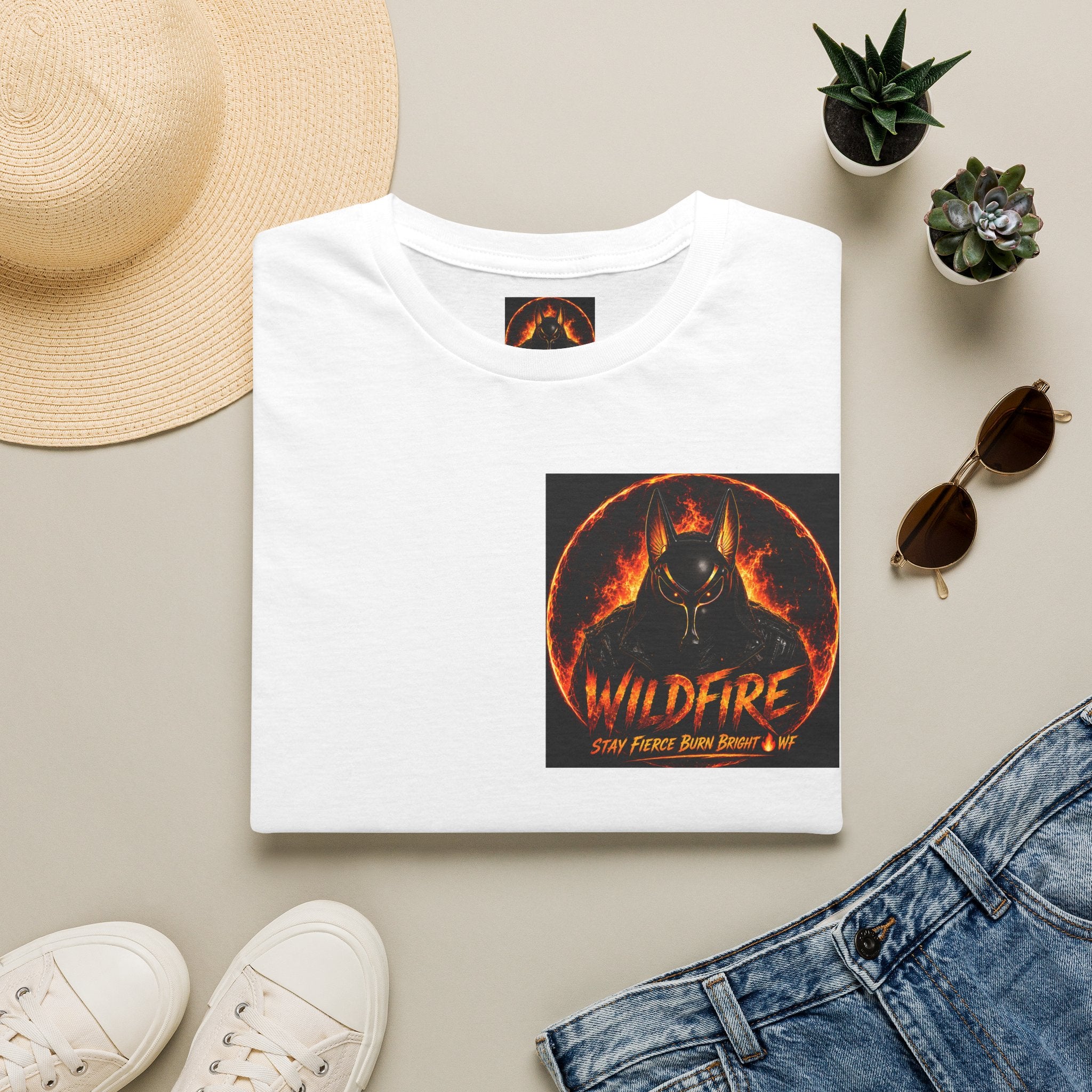 Wildfire Sekhmet's Fire Graphic T-Shirt — "Wildfire" Fiery Anubis Band Tee
