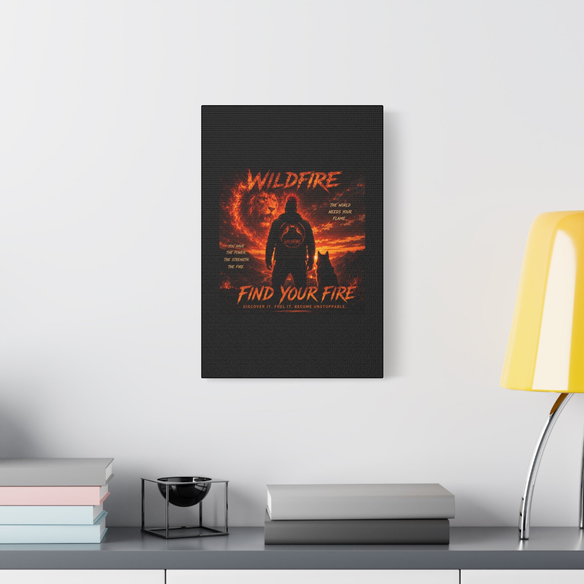 Wildfire 'Find Your Fire' Matte Canvas Wall Art — Inspirational Lion & Silhouette Scene