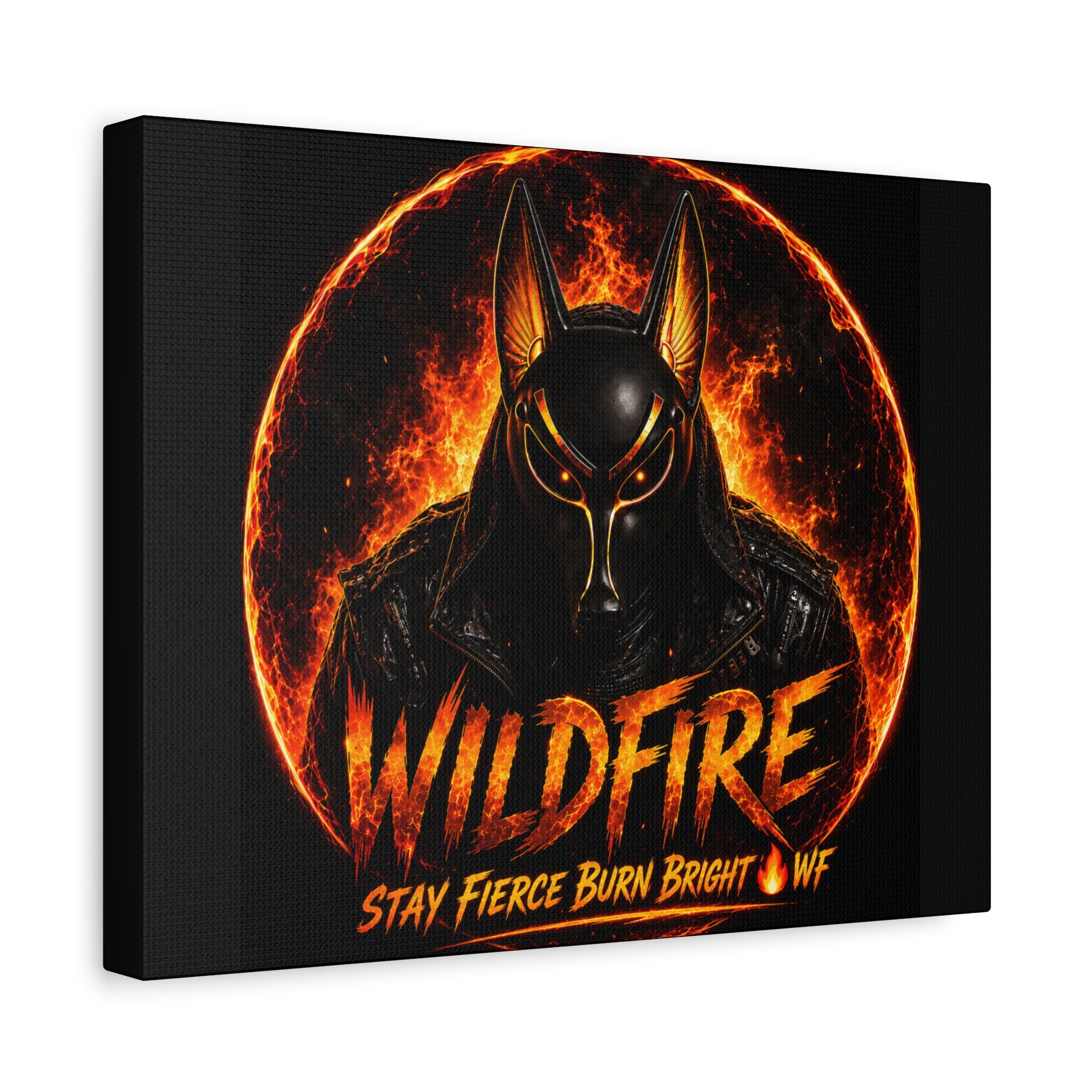 Wildfire Anubis Canvas — ‘WILDFIRE Stay Fierce Burn Bright’ Matte Stretched Wall Art