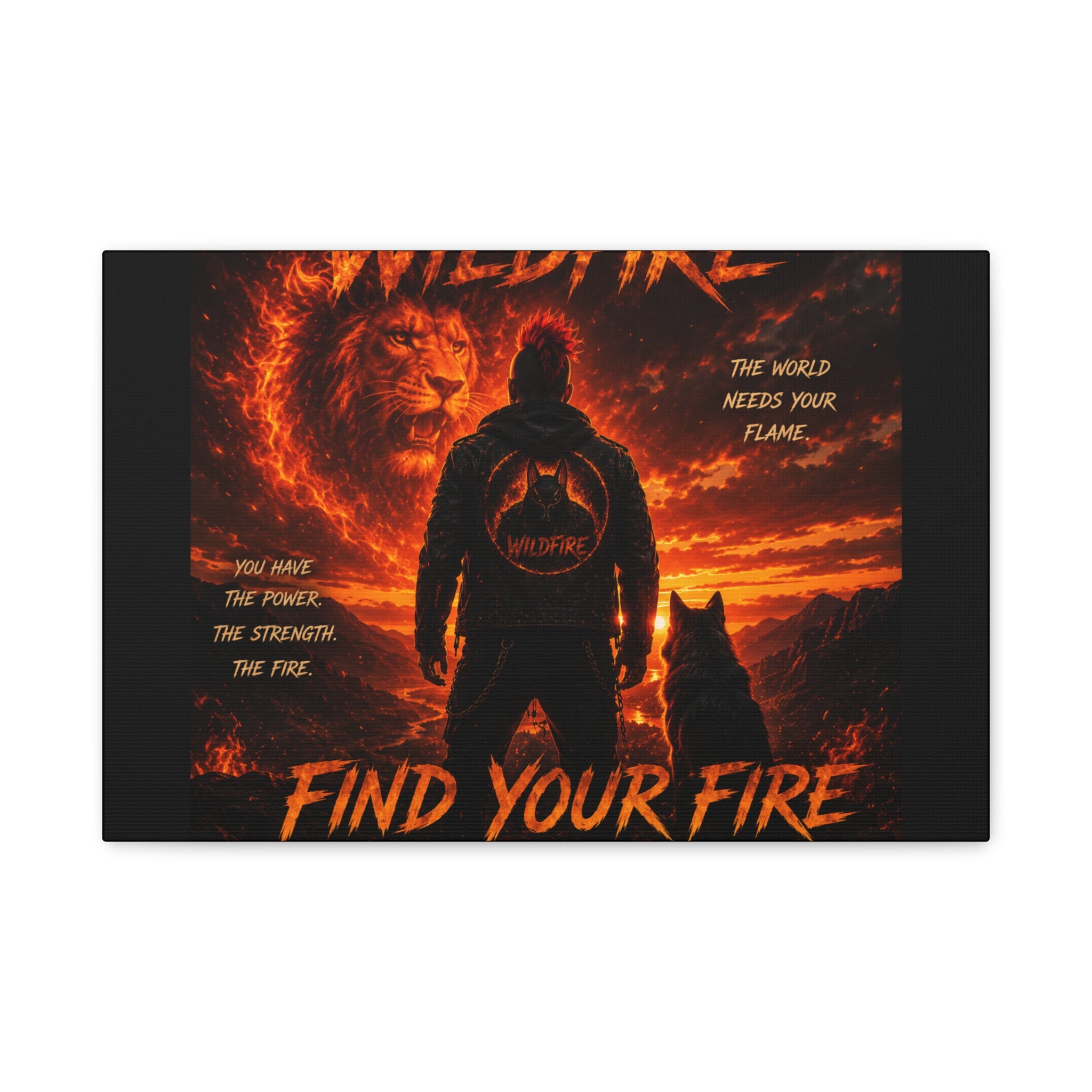 Wildfire 'Find Your Fire' Matte Canvas Wall Art — Inspirational Lion & Silhouette Scene