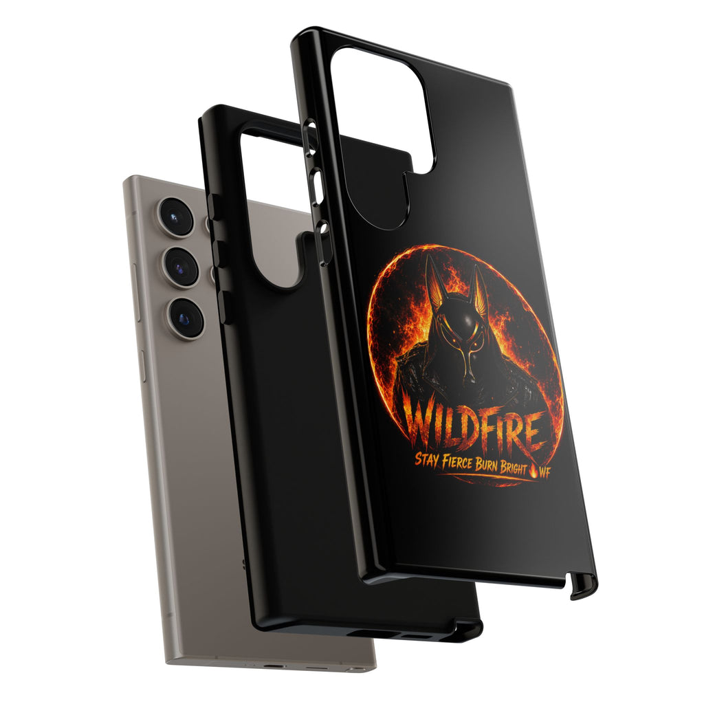 Wildfire Phone Case — Fierce Flaming Anubis Design, "Stay Fierce Burn Bright"