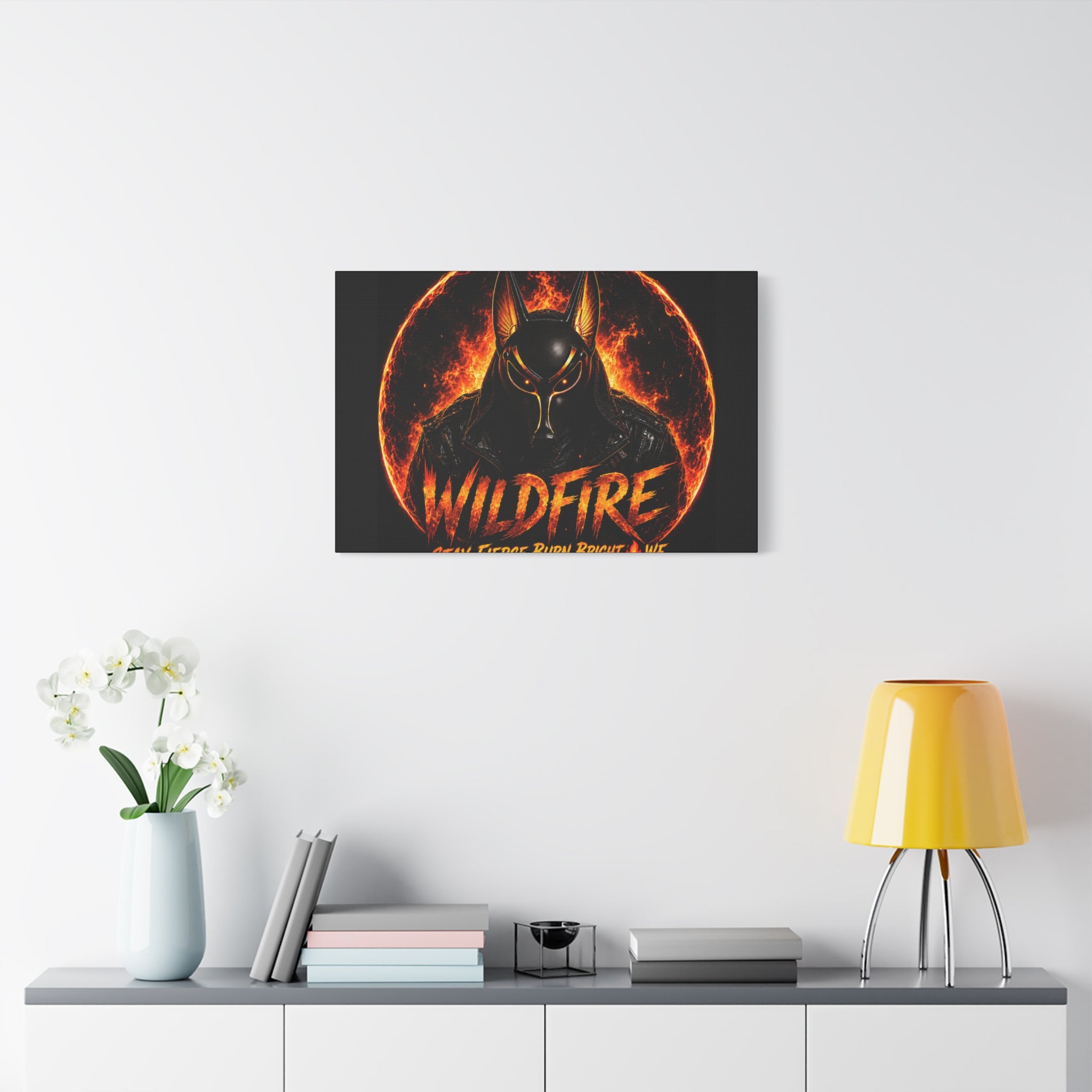 Wildfire Anubis Canvas — ‘WILDFIRE Stay Fierce Burn Bright’ Matte Stretched Wall Art