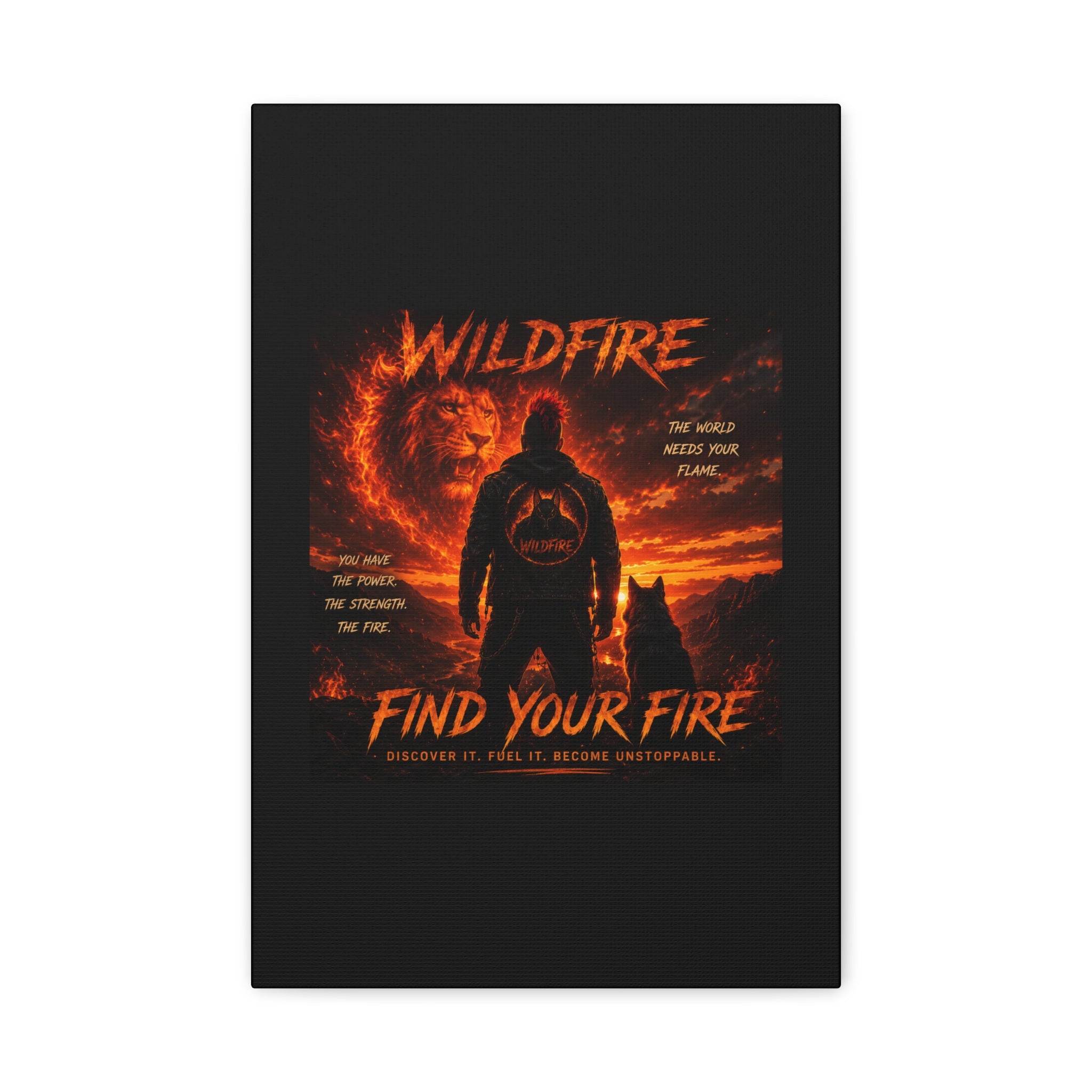 Wildfire 'Find Your Fire' Matte Canvas Wall Art — Inspirational Lion & Silhouette Scene