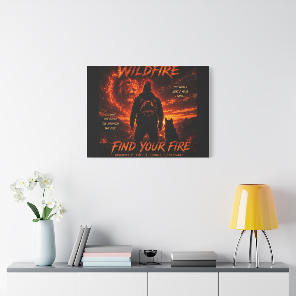 Wildfire 'Find Your Fire' Matte Canvas Wall Art — Inspirational Lion & Silhouette Scene