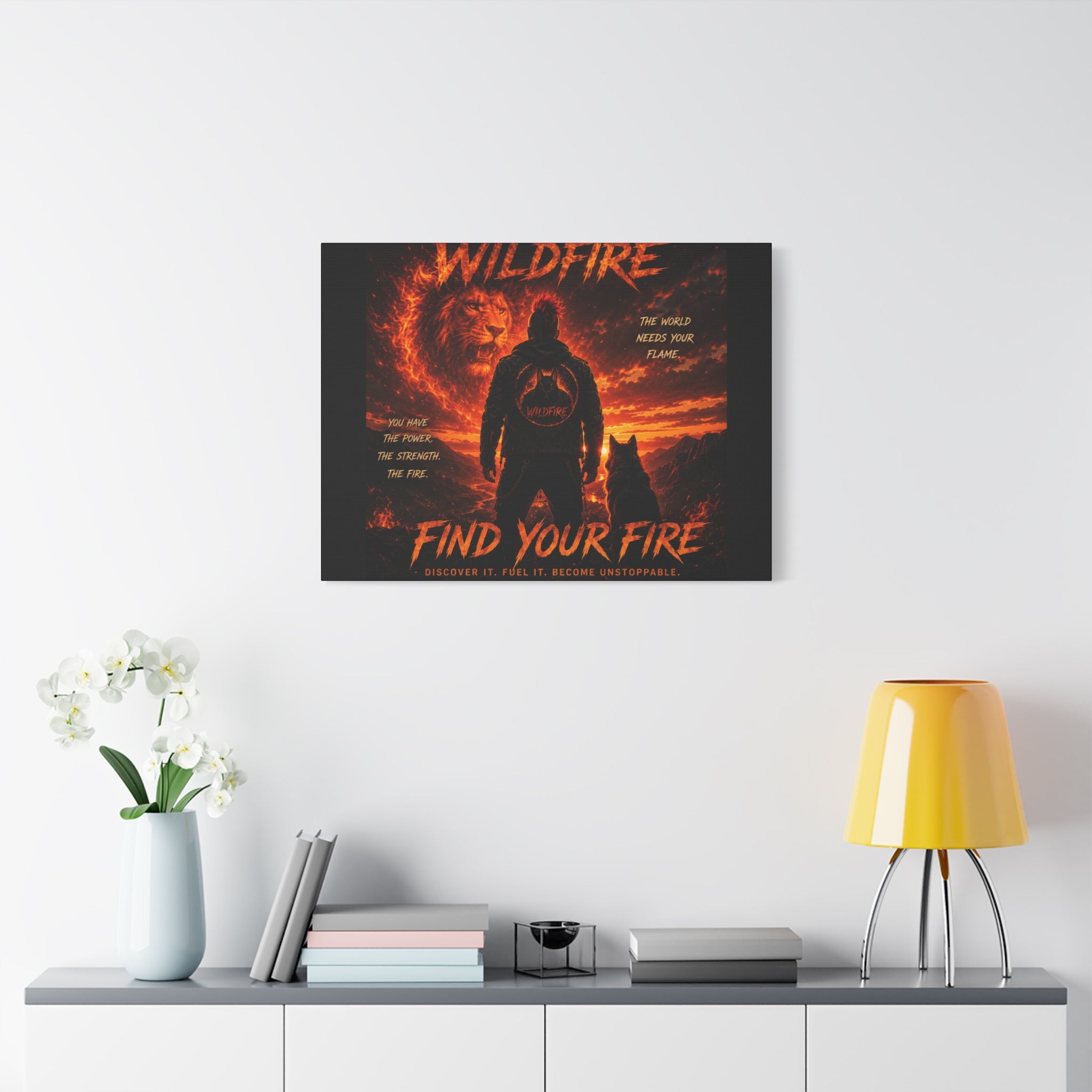 Wildfire 'Find Your Fire' Matte Canvas Wall Art — Inspirational Lion & Silhouette Scene