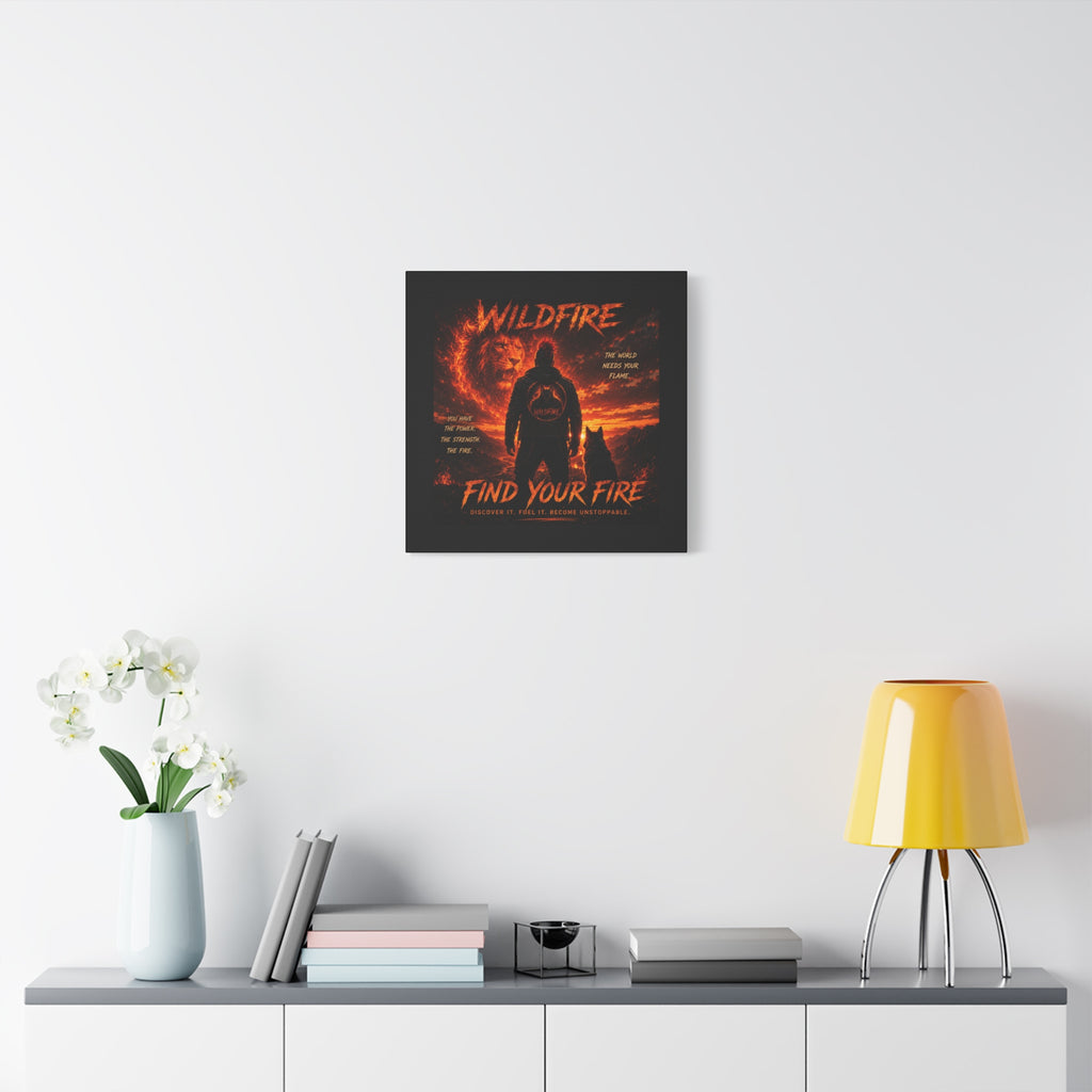Wildfire 'Find Your Fire' Matte Canvas Wall Art — Inspirational Lion & Silhouette Scene