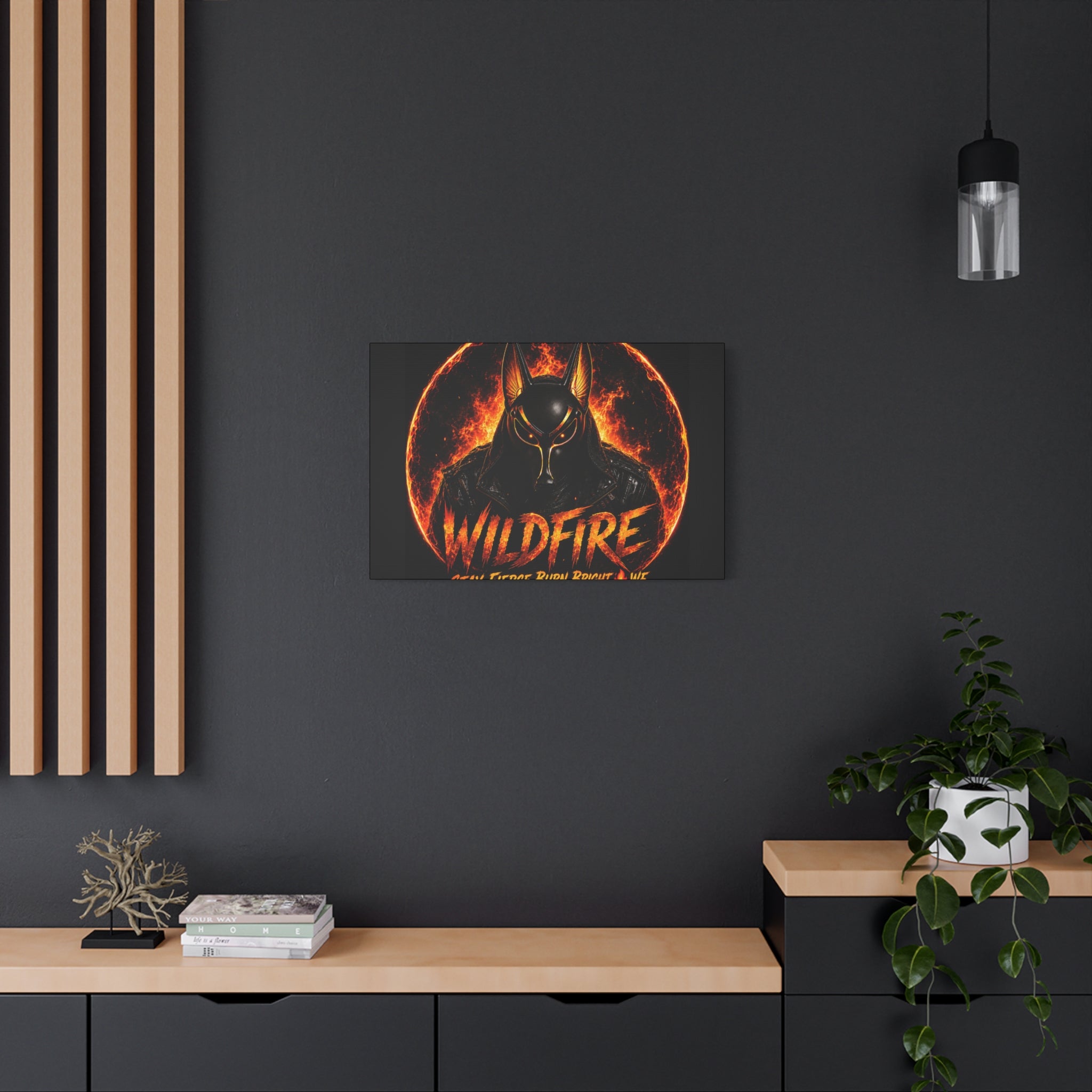 Wildfire Anubis Canvas — ‘WILDFIRE Stay Fierce Burn Bright’ Matte Stretched Wall Art
