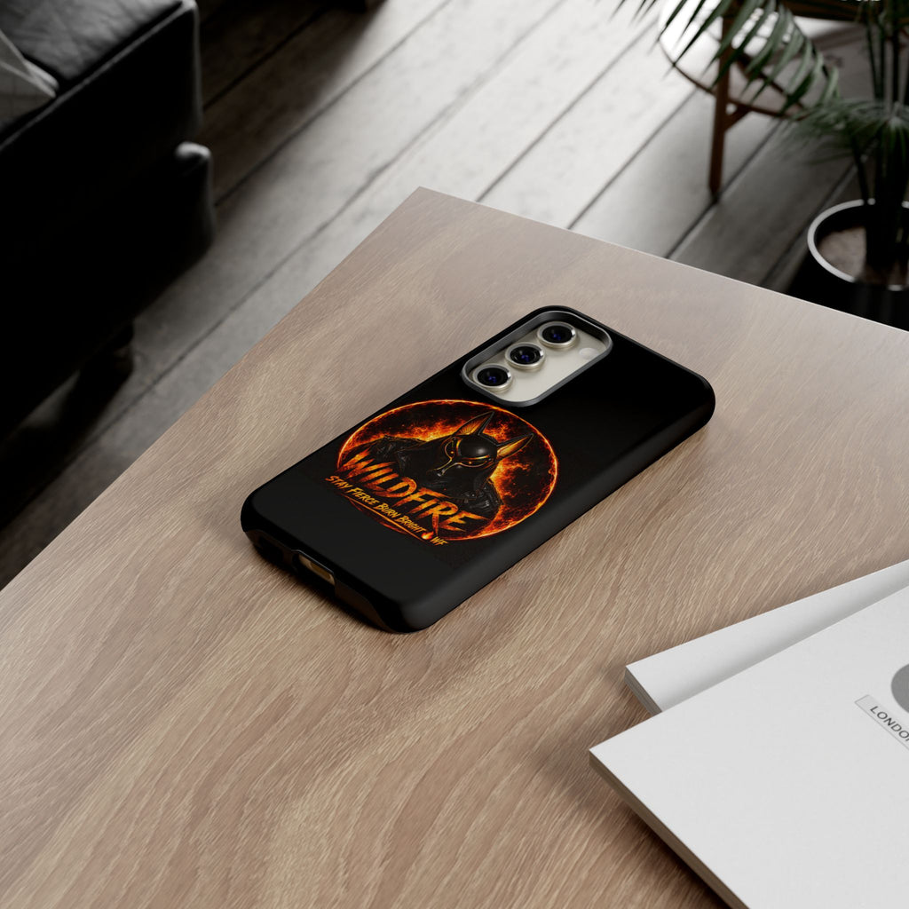 Wildfire Phone Case — Fierce Flaming Anubis Design, "Stay Fierce Burn Bright"