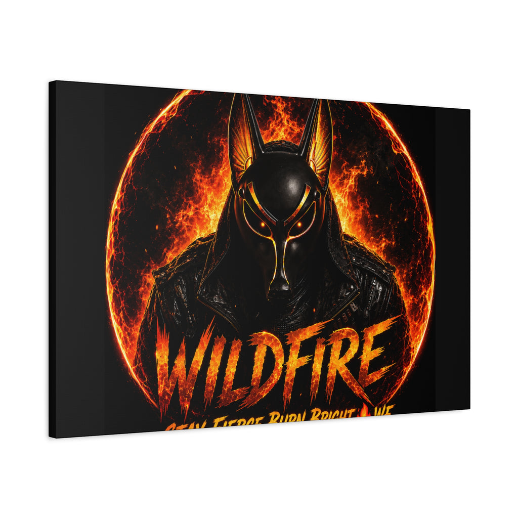 Wildfire Anubis Canvas — ‘WILDFIRE Stay Fierce Burn Bright’ Matte Stretched Wall Art