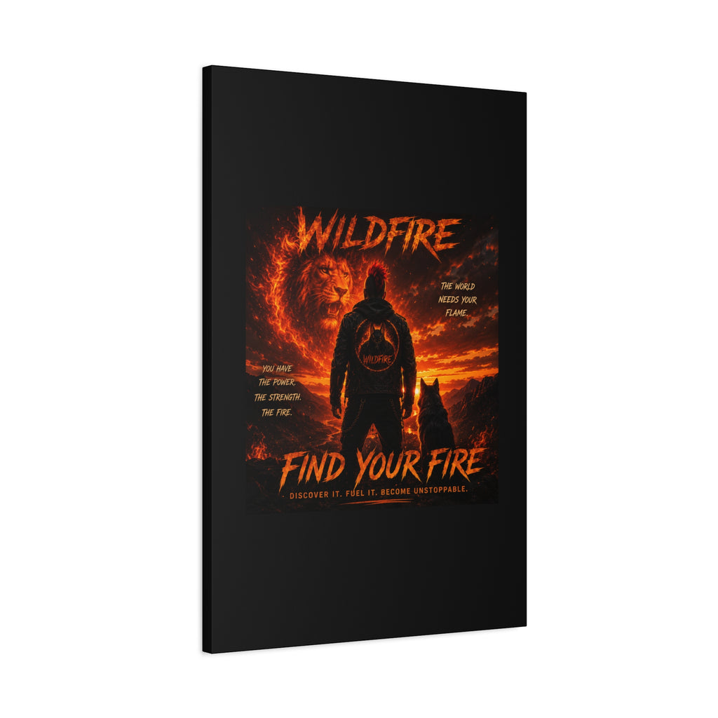 Wildfire 'Find Your Fire' Matte Canvas Wall Art — Inspirational Lion & Silhouette Scene