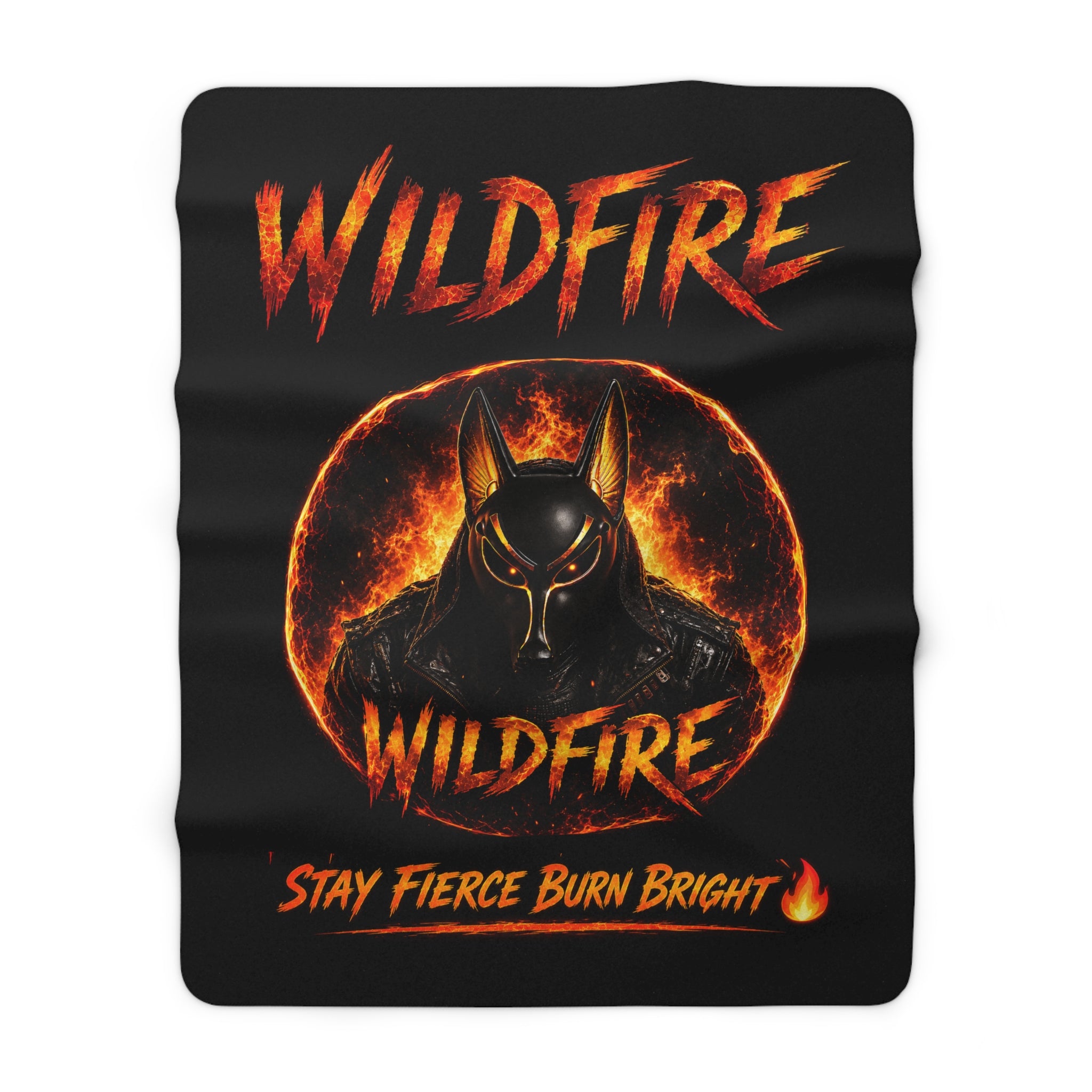 Wildfire Sherpa Blanket - 'Stay Fierce Burn Bright' Fiery Anubis Design