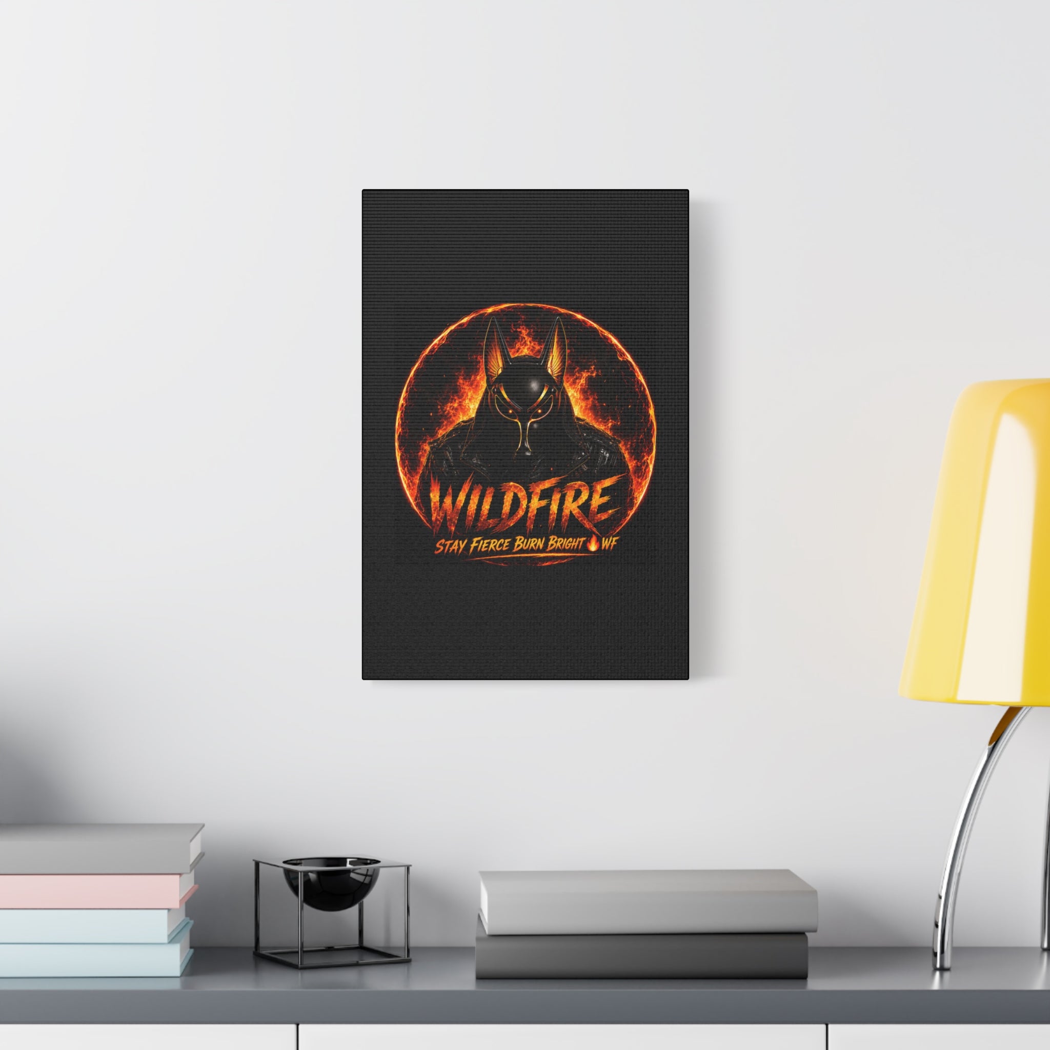 Wildfire Anubis Canvas — ‘WILDFIRE Stay Fierce Burn Bright’ Matte Stretched Wall Art