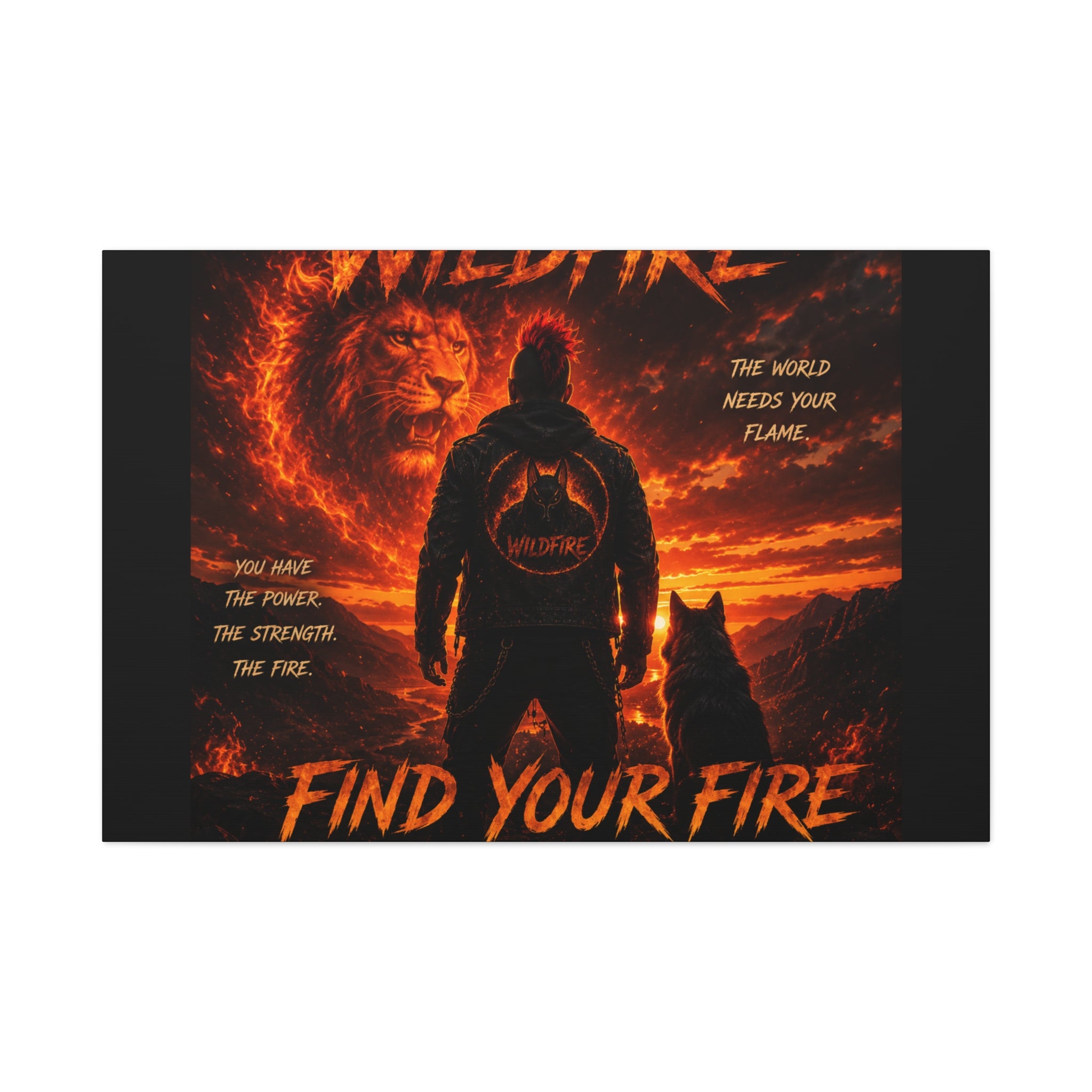 Wildfire 'Find Your Fire' Matte Canvas Wall Art — Inspirational Lion & Silhouette Scene