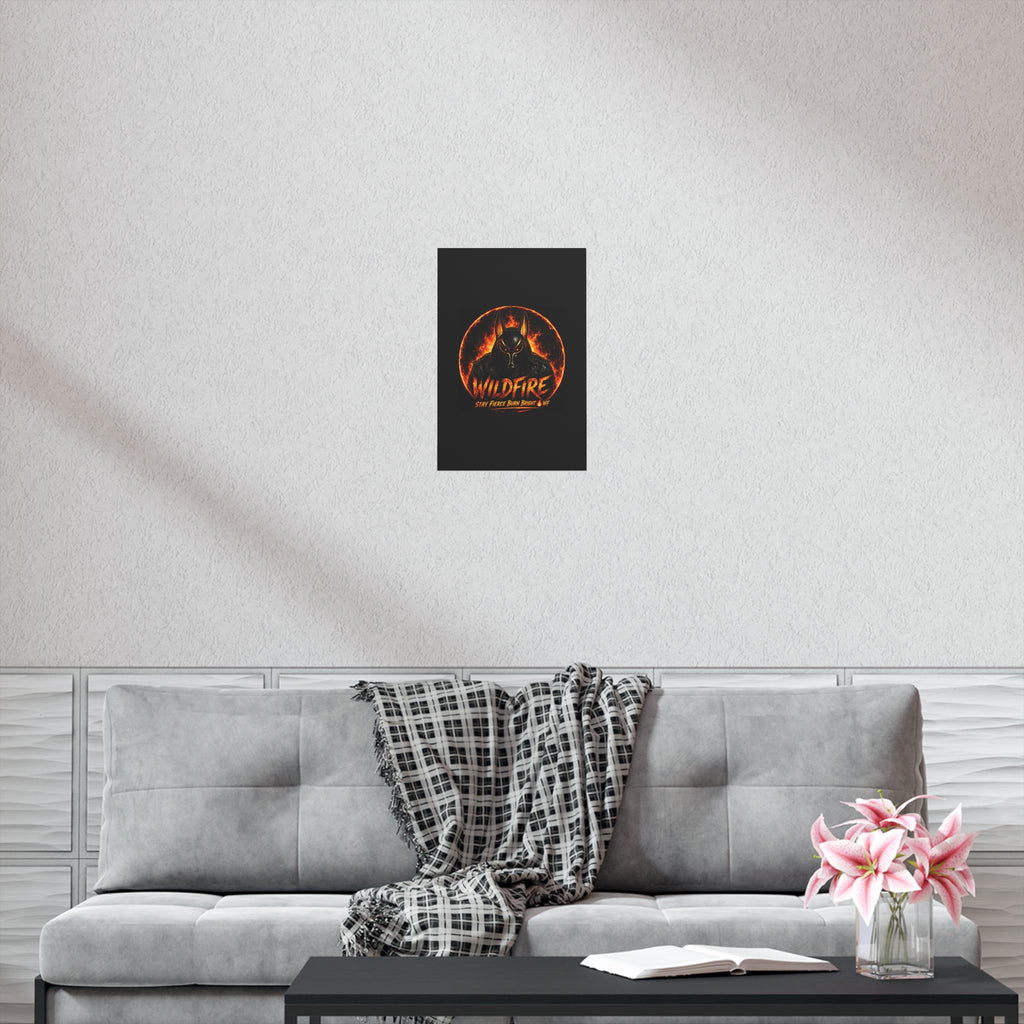 Wildfire Poster — Fiery Anubis Illustration with 'Stay Fierce Burn Bright'
