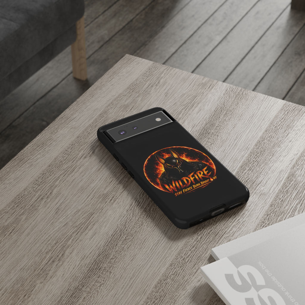 Wildfire Phone Case — Fierce Flaming Anubis Design, "Stay Fierce Burn Bright"