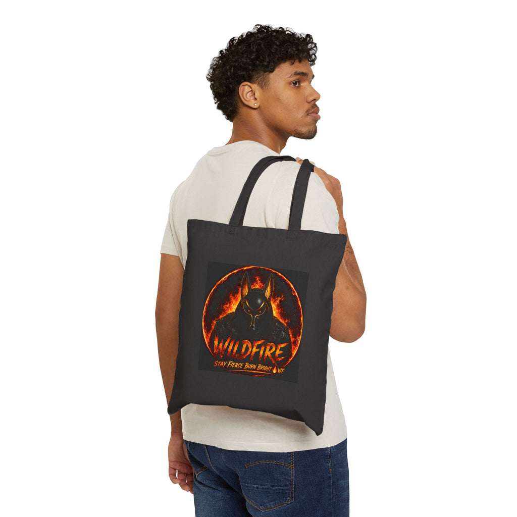 Tote Bag — 'Wildfire' & 'Wolf Pack' Fiery Wolf Canvas Tote, Gothic Animal Lover Gift
