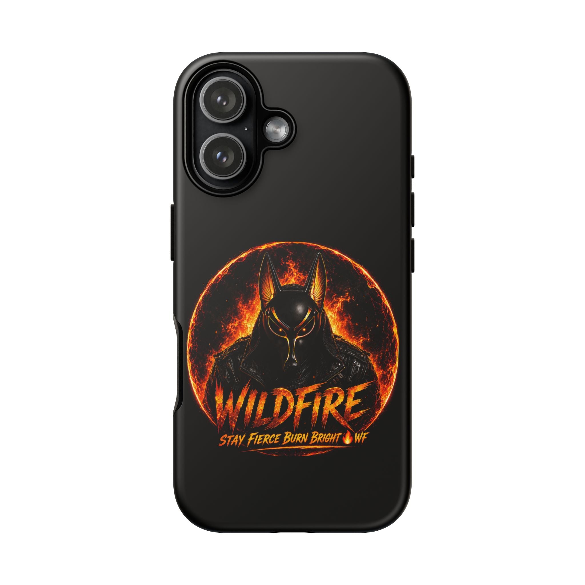 Wildfire Phone Case — Fierce Flaming Anubis Design, "Stay Fierce Burn Bright"