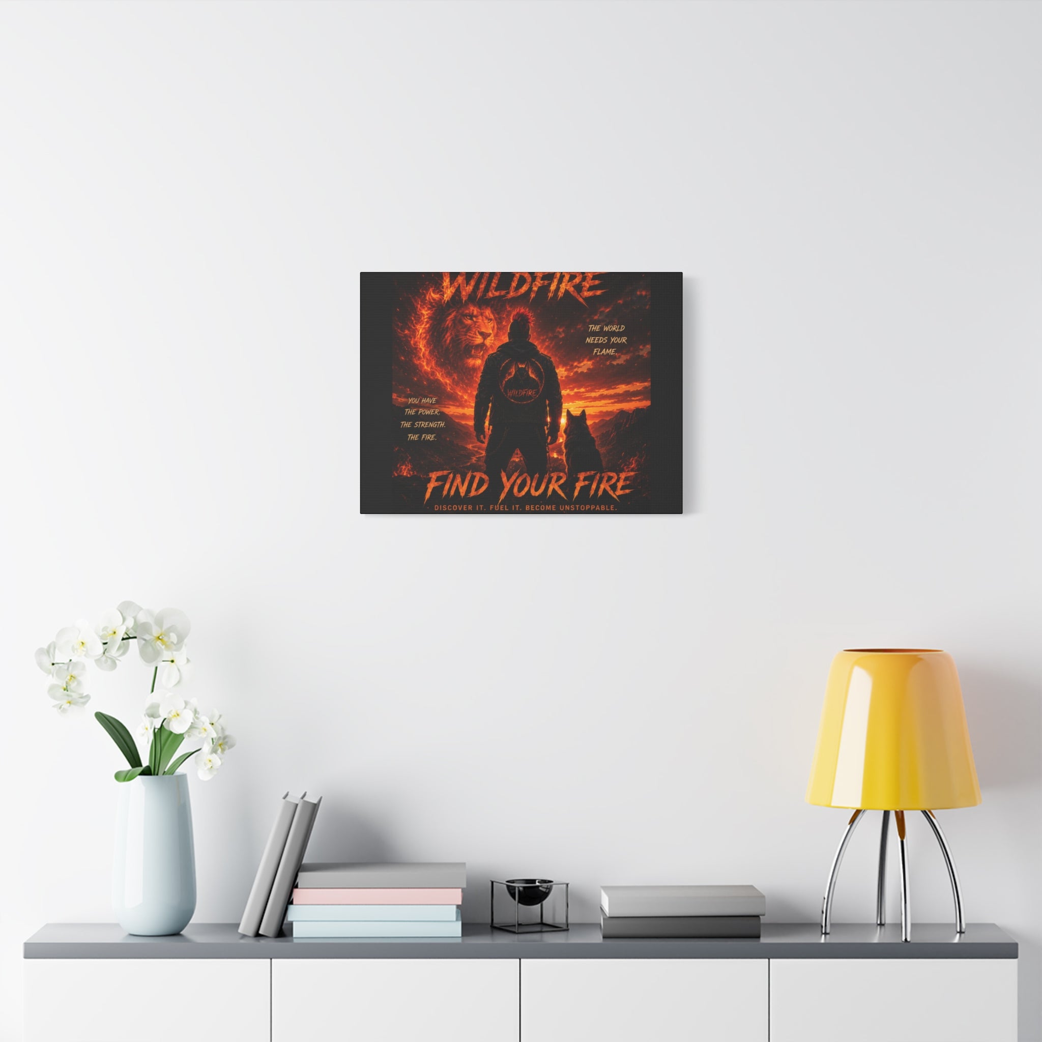 Wildfire 'Find Your Fire' Matte Canvas Wall Art — Inspirational Lion & Silhouette Scene