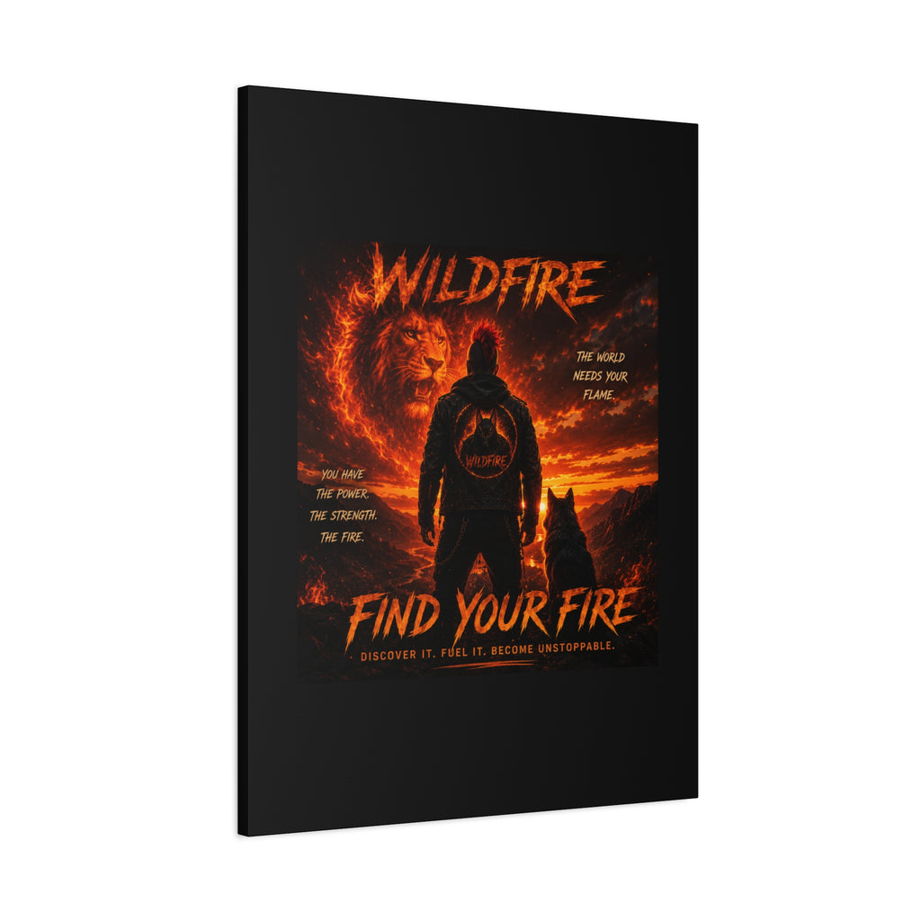 Wildfire 'Find Your Fire' Matte Canvas Wall Art — Inspirational Lion & Silhouette Scene