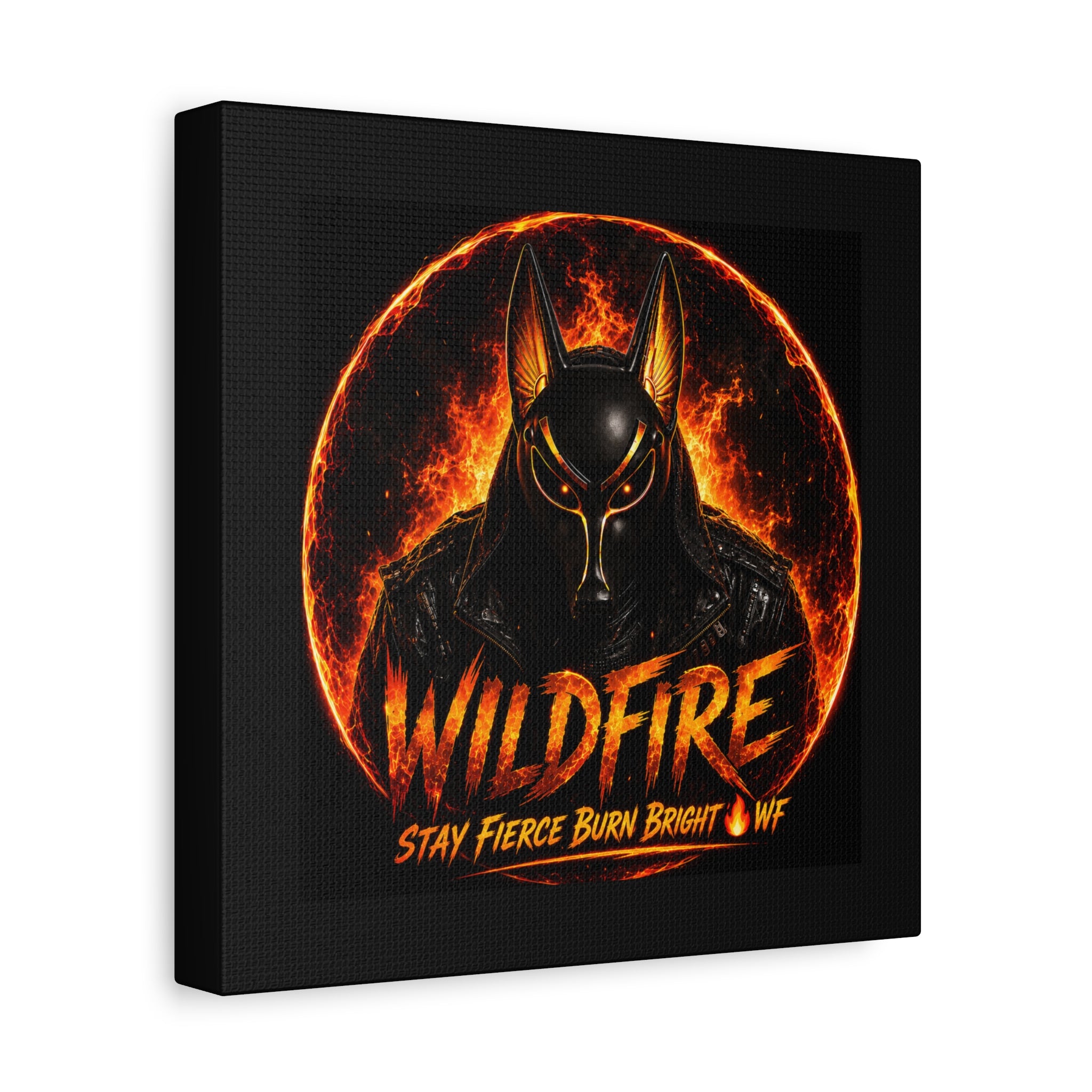 Wildfire Anubis Canvas — ‘WILDFIRE Stay Fierce Burn Bright’ Matte Stretched Wall Art