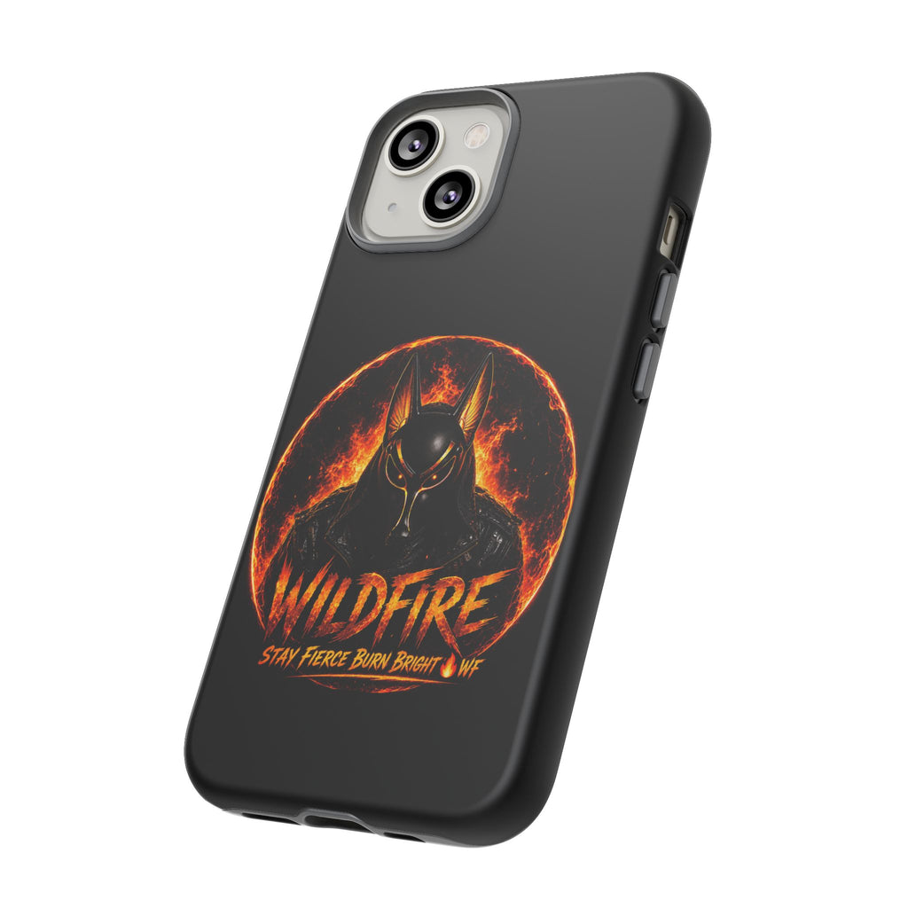 Wildfire Phone Case — Fierce Flaming Anubis Design, "Stay Fierce Burn Bright"
