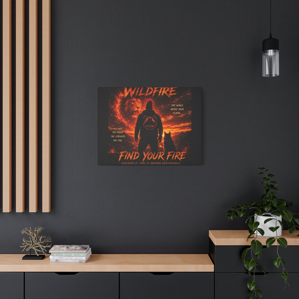 Wildfire 'Find Your Fire' Matte Canvas Wall Art — Inspirational Lion & Silhouette Scene