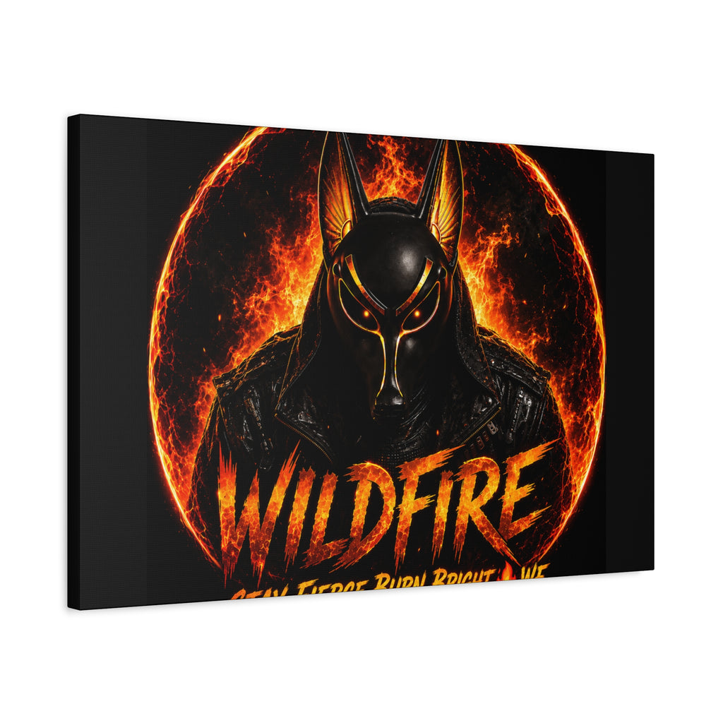 Wildfire Anubis Canvas — ‘WILDFIRE Stay Fierce Burn Bright’ Matte Stretched Wall Art