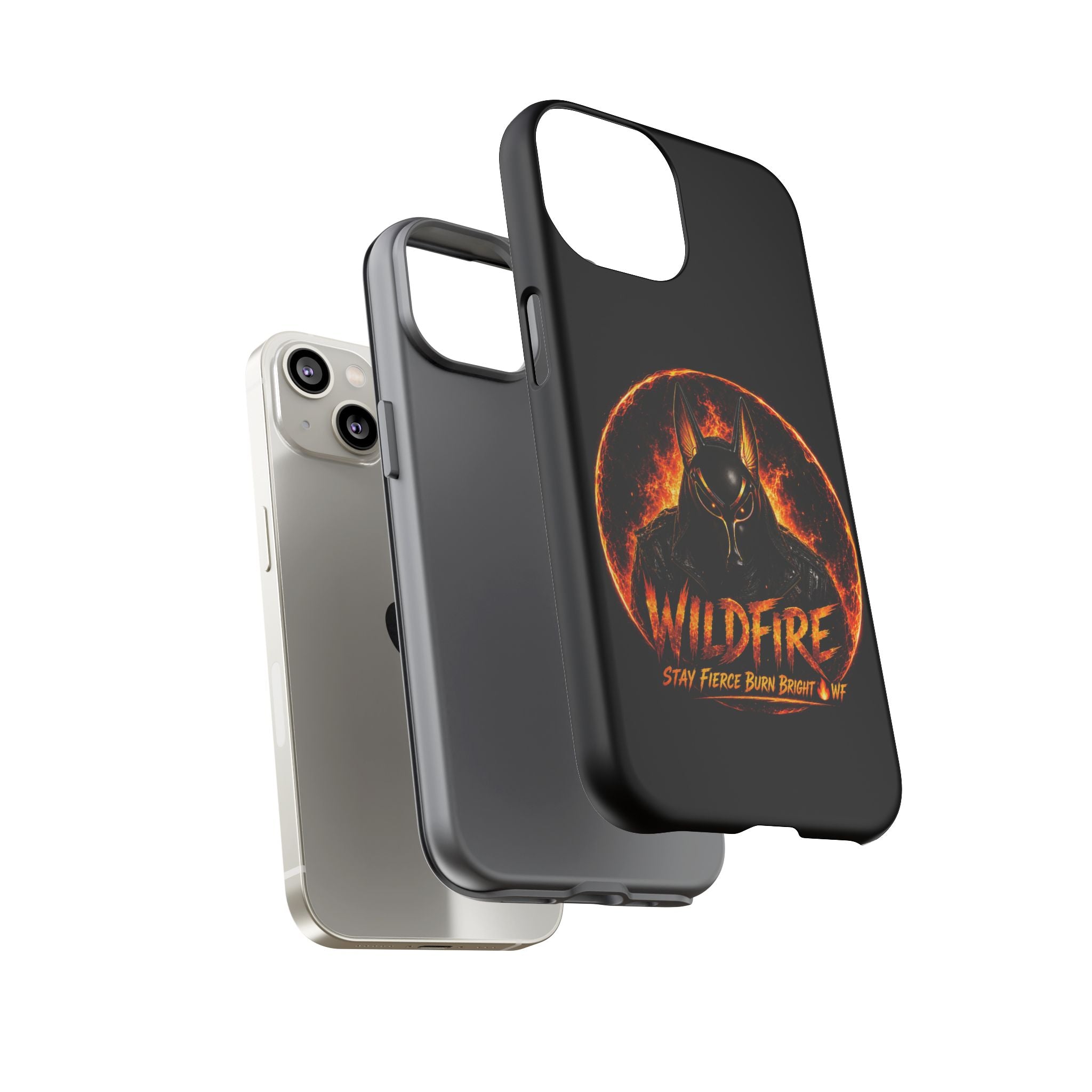 Wildfire Phone Case — Fierce Flaming Anubis Design, "Stay Fierce Burn Bright"