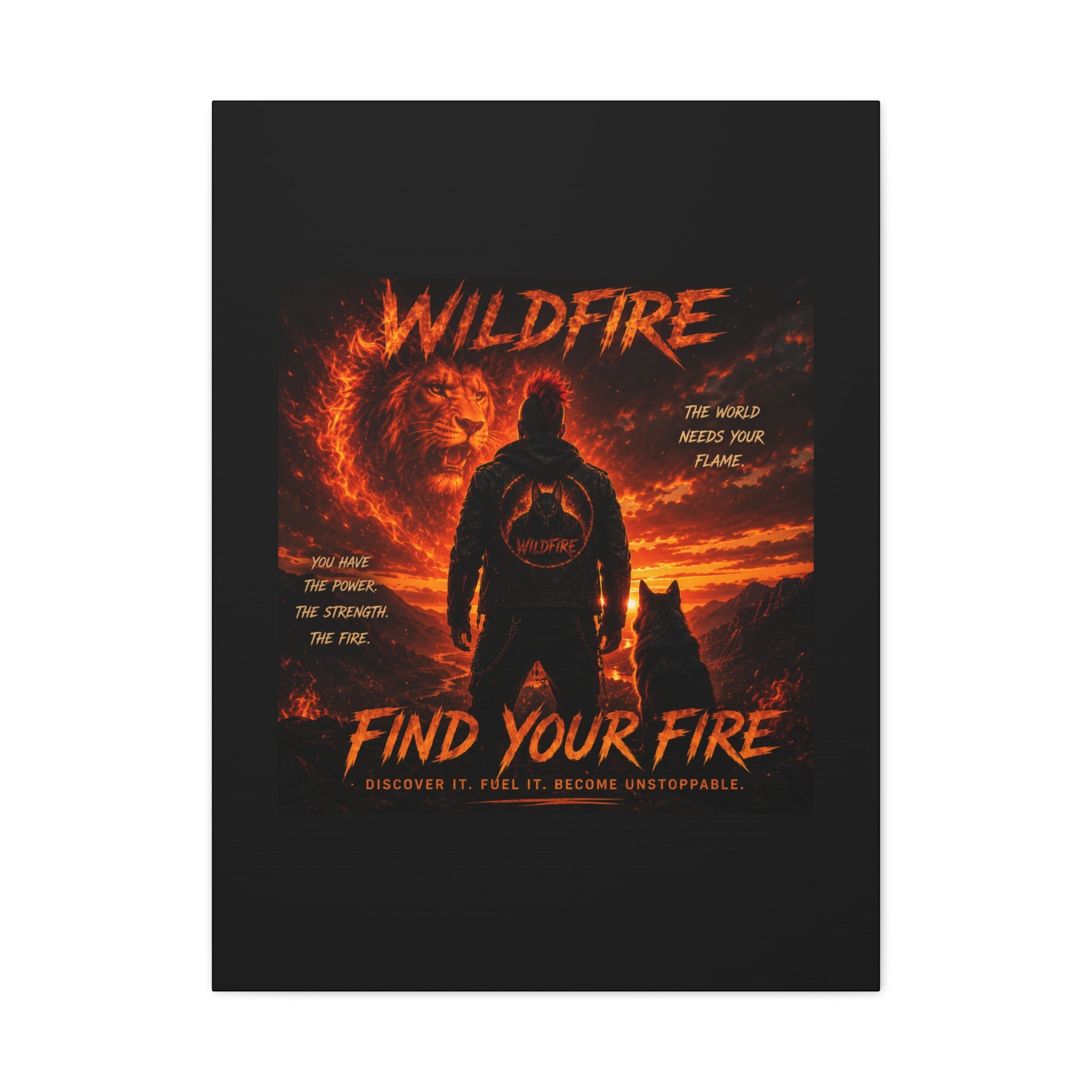 Wildfire 'Find Your Fire' Matte Canvas Wall Art — Inspirational Lion & Silhouette Scene